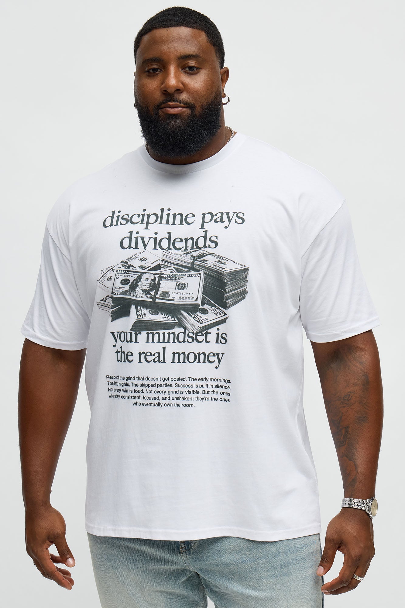 Discipline Pays Dividends Short Sleeve Tee - White