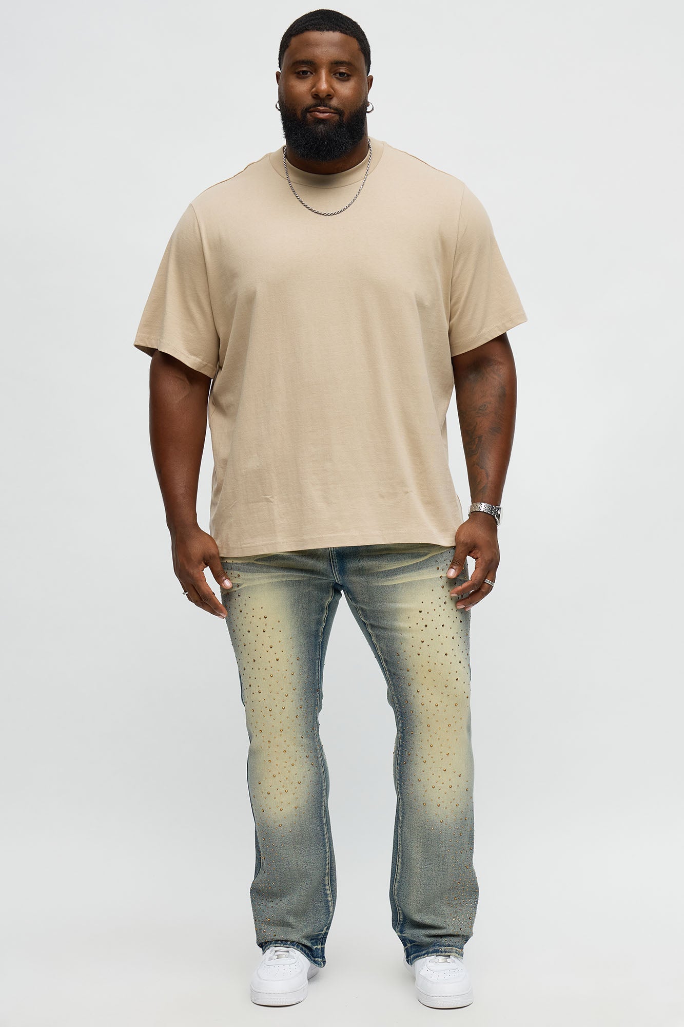 Stacked Skinny Flare Be Jeweled Up Jeans - Light Wash