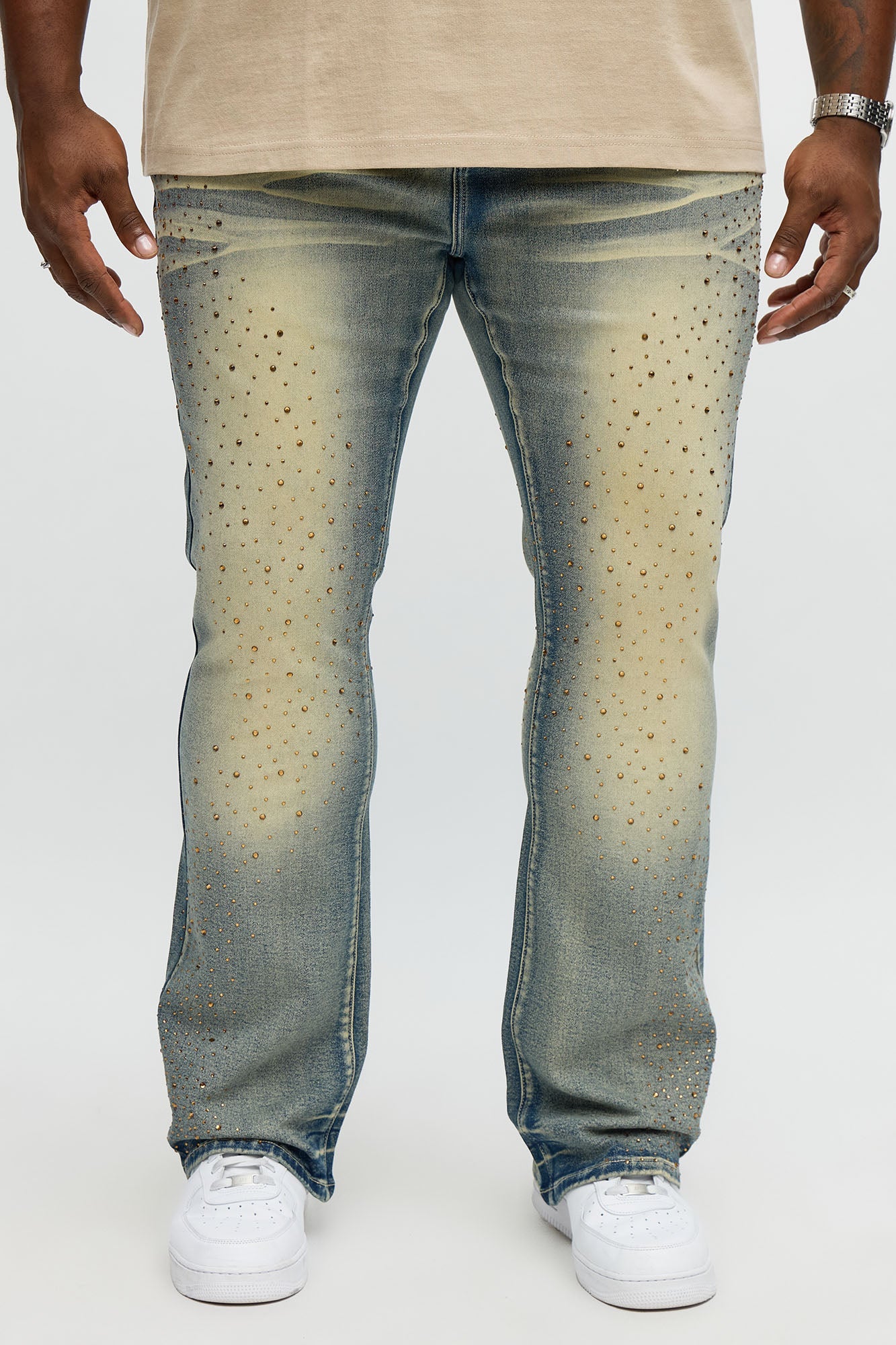 Stacked Skinny Flare Be Jeweled Up Jeans - Light Wash