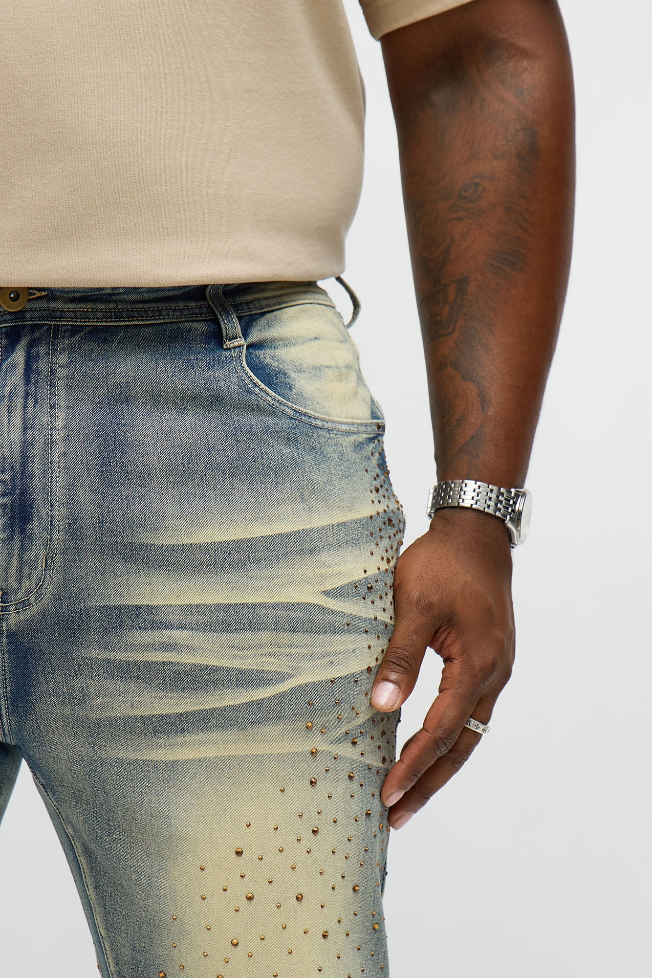 Stacked Skinny Flare Be Jeweled Up Jeans - Light Wash