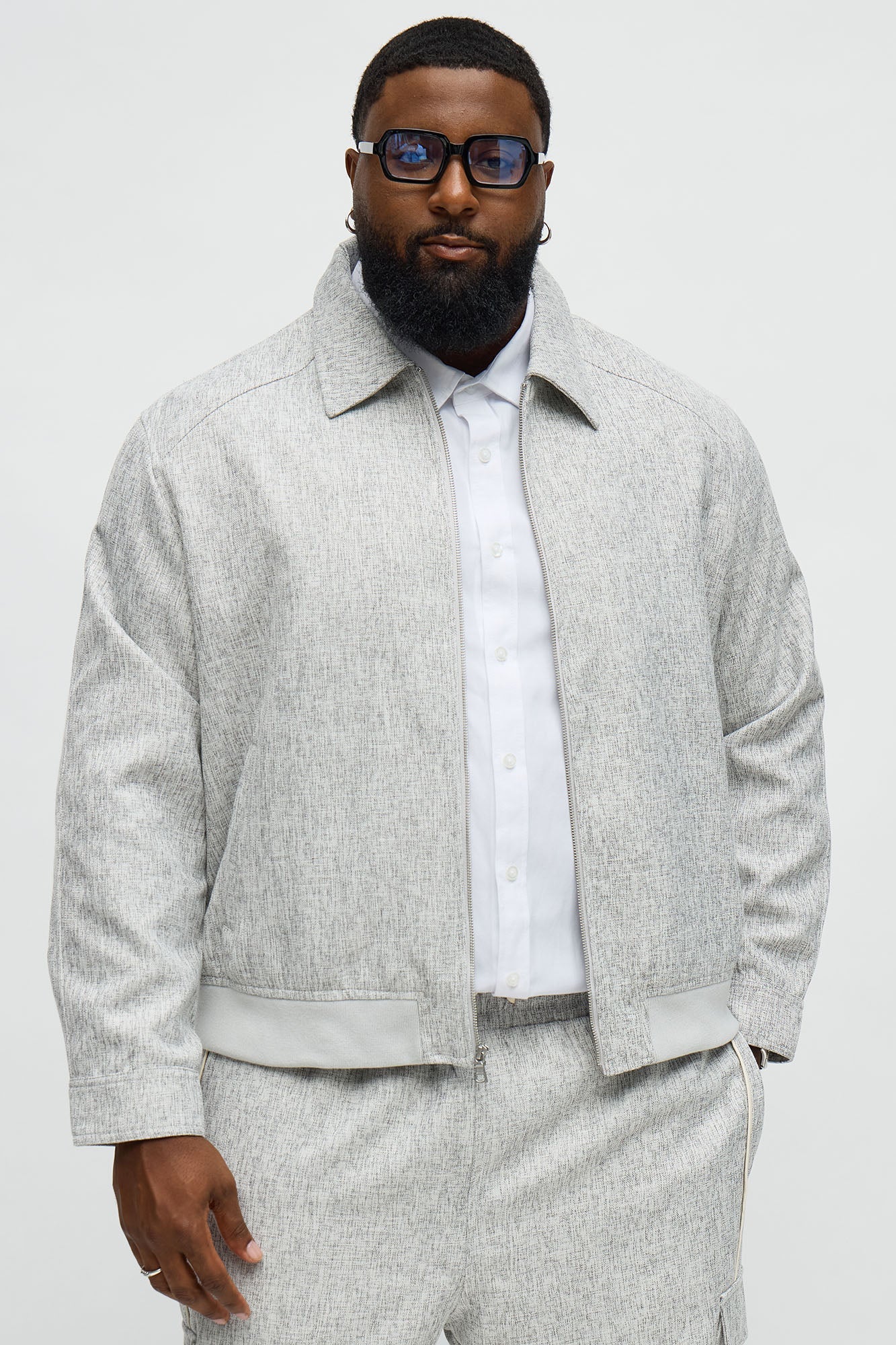 Tweed Textured Zip Jacket - Grey/combo