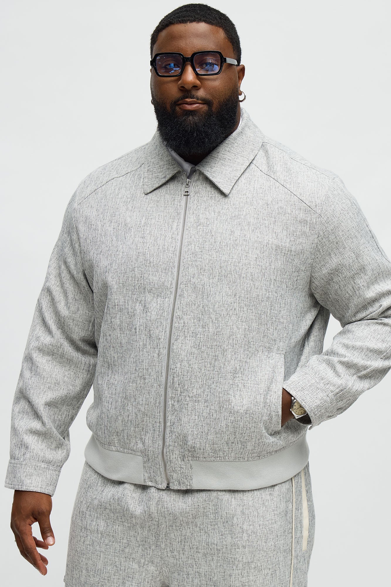 Tweed Textured Zip Jacket - Grey/combo