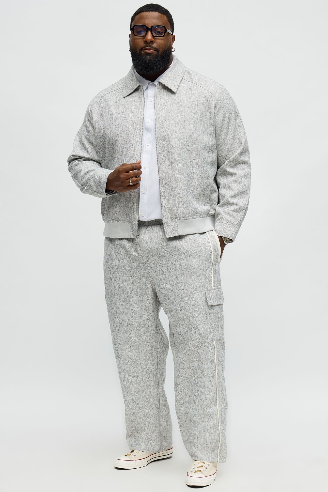 Tweed Textured Zip Jacket - Grey/combo