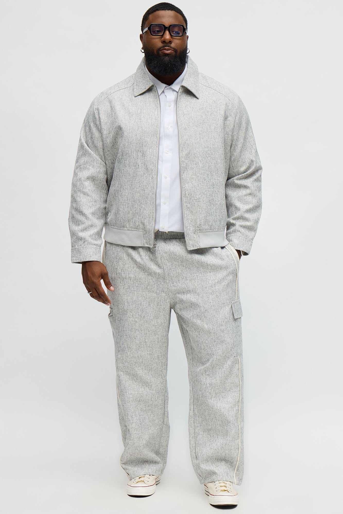 Straight Tweed Textured Cargo Pant - Grey/combo