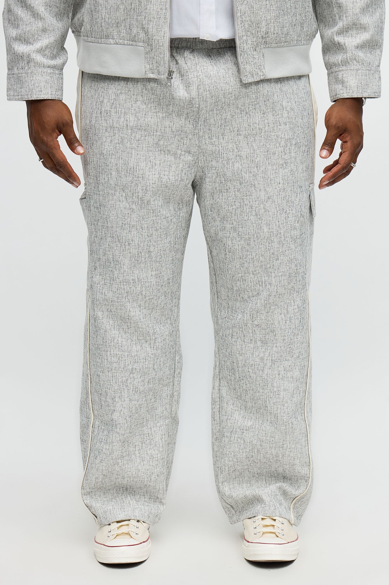 Straight Tweed Textured Cargo Pant - Grey/combo