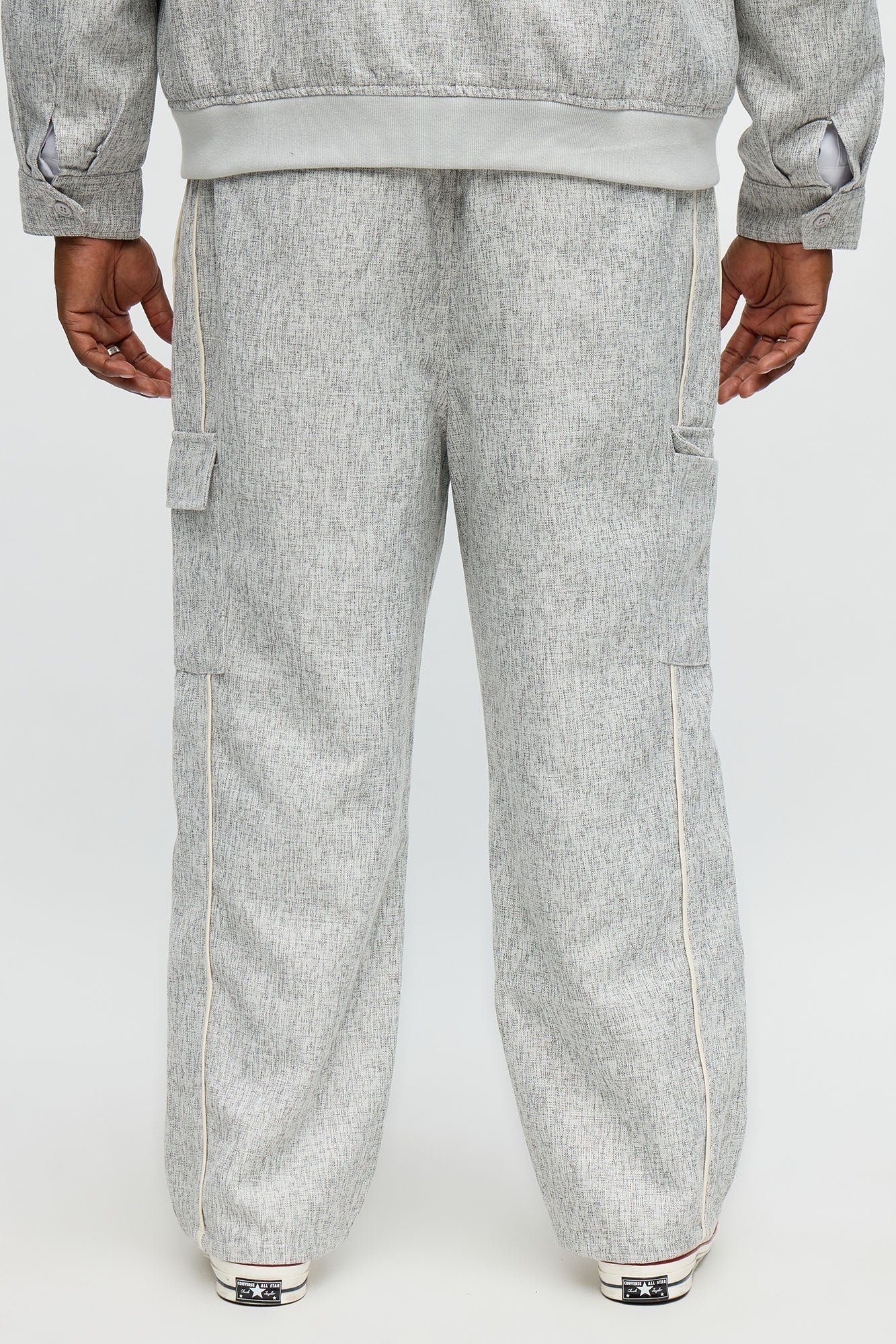 Straight Tweed Textured Cargo Pant - Grey/combo
