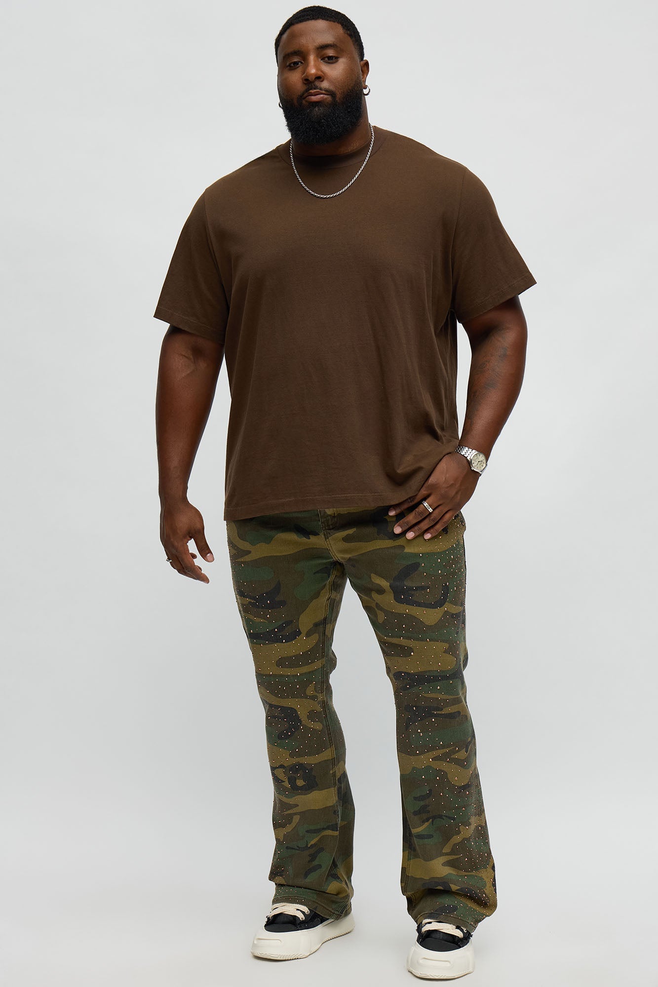Stacked Skinny Flare Be Jeweled Camo Pants - Camouflage