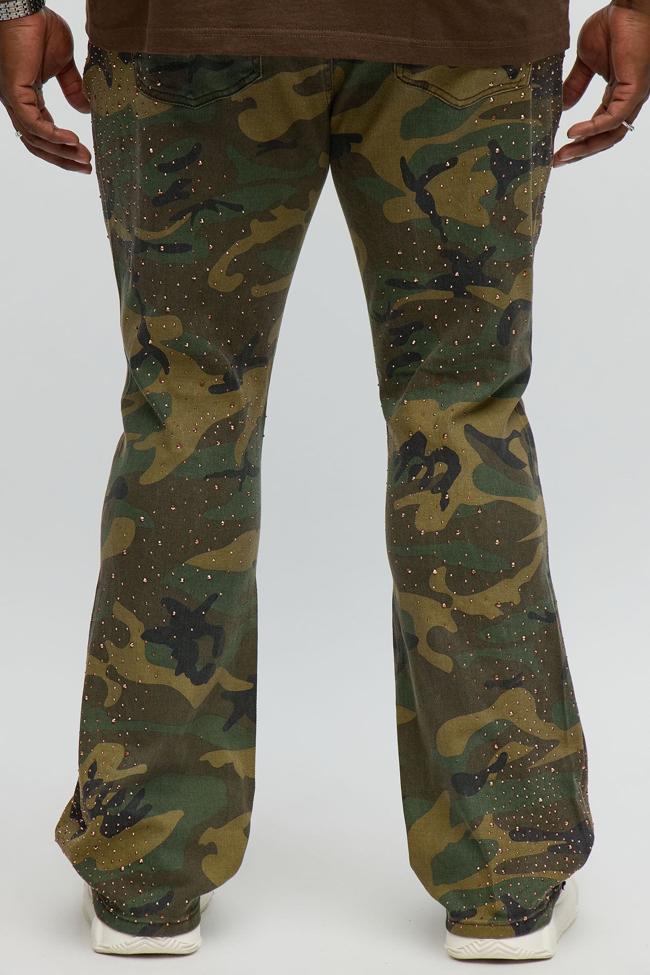 Stacked Skinny Flare Be Jeweled Camo Pants - Camouflage