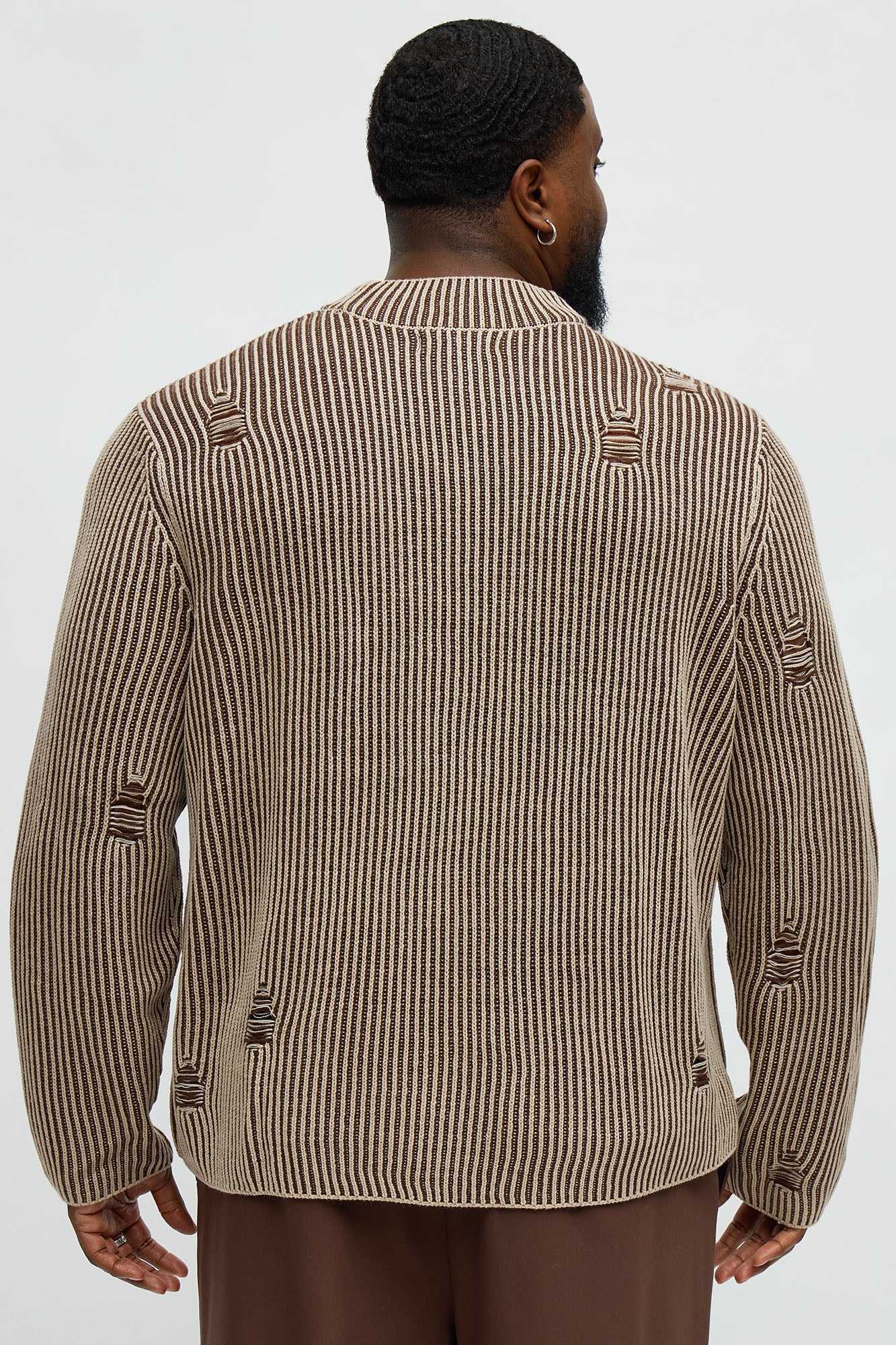 Cedarwood Distressed Mockneck Sweater - Brown Combo
