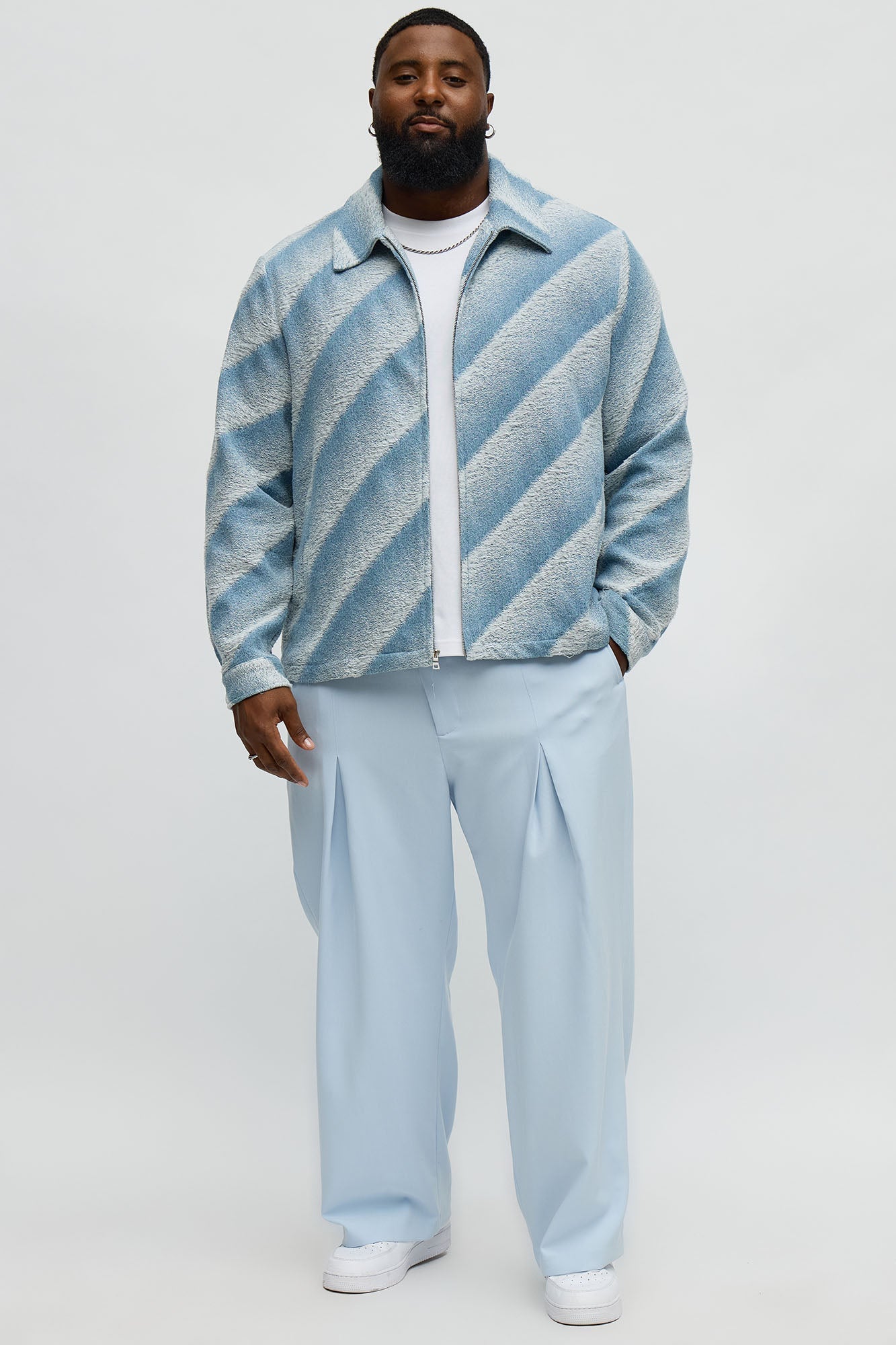 Relaxed Faded Lines Tapestry Zip Jacket - Ice Blue