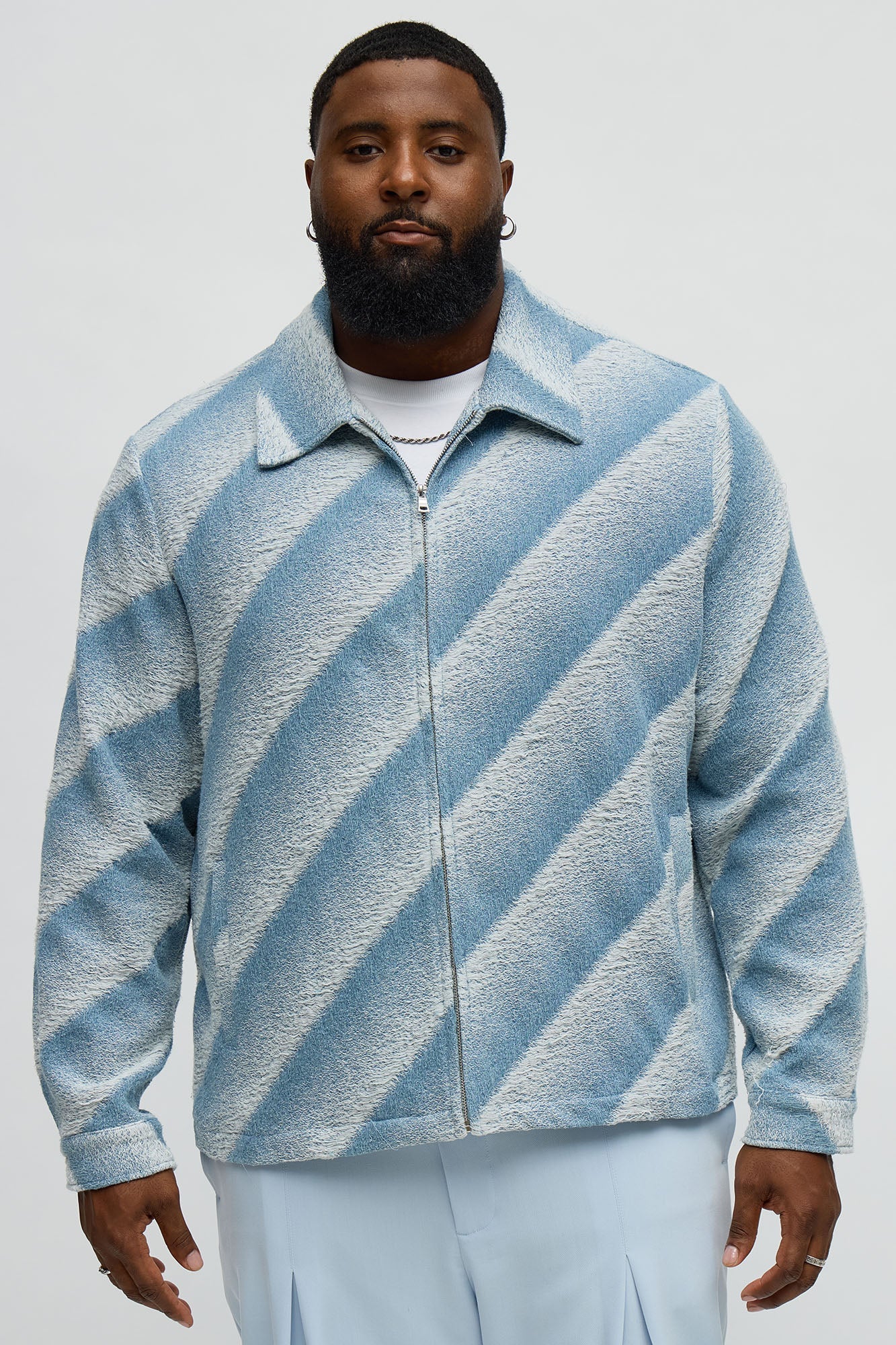 Relaxed Faded Lines Tapestry Zip Jacket - Ice Blue