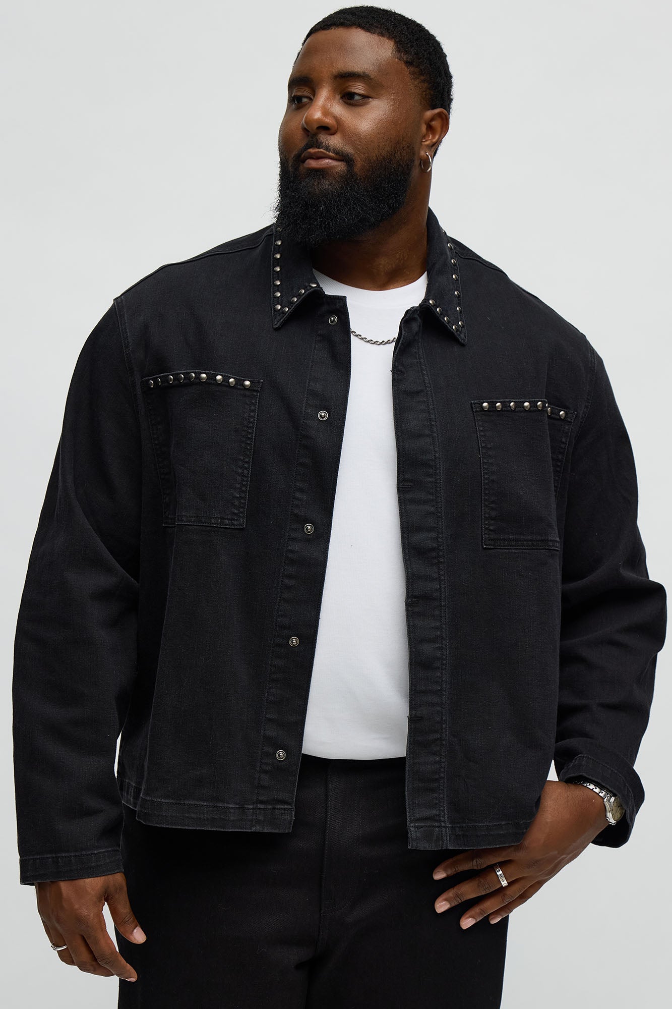 Cropped Studded Work Jacket - Black