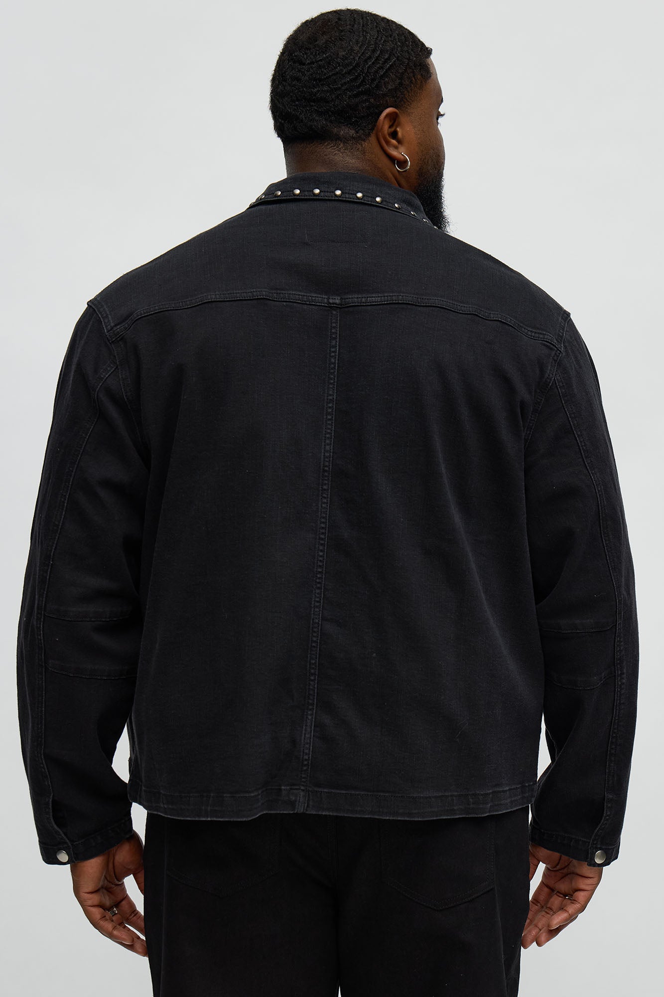 Cropped Studded Work Jacket - Black