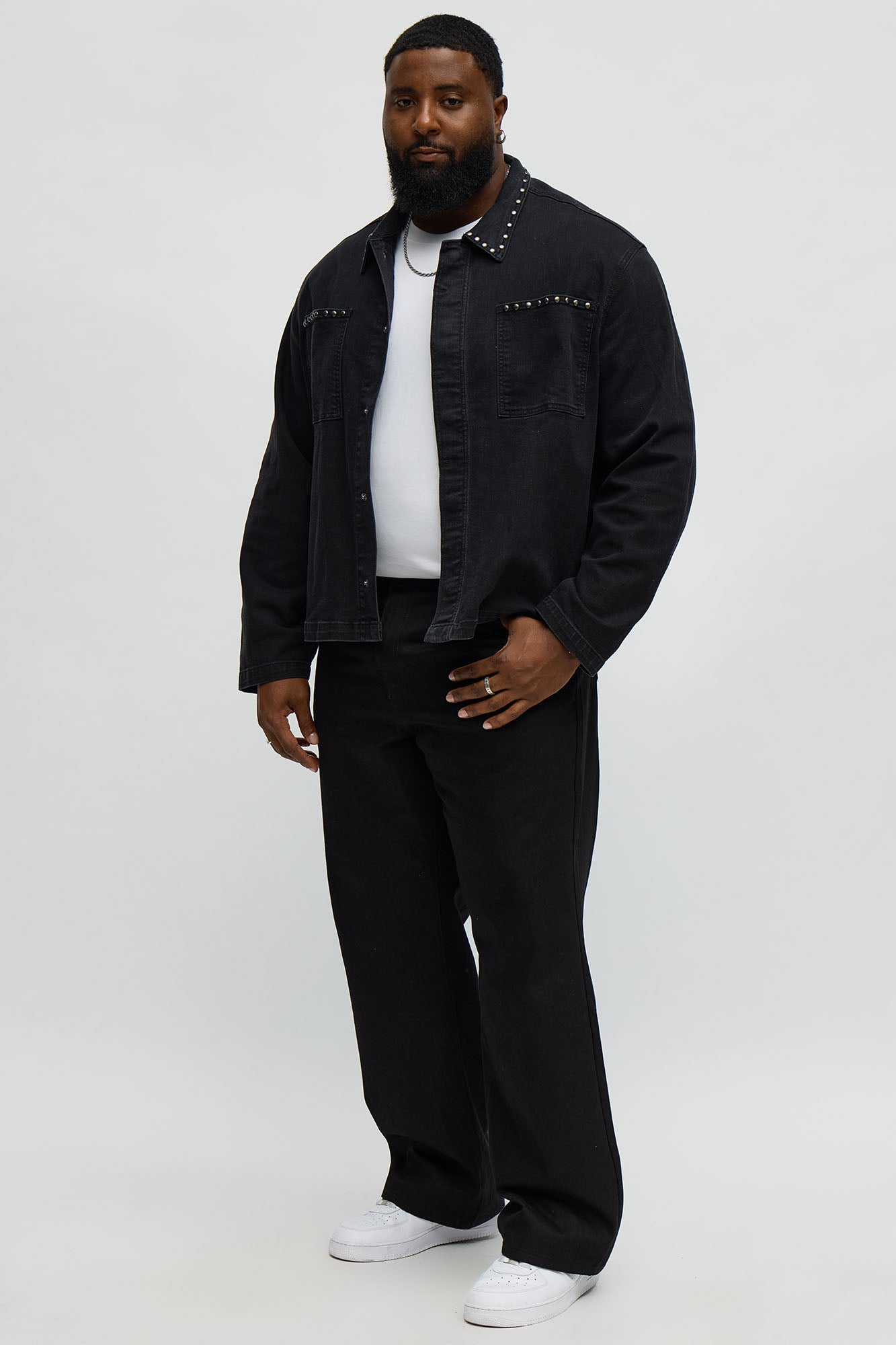 Cropped Studded Work Jacket - Black