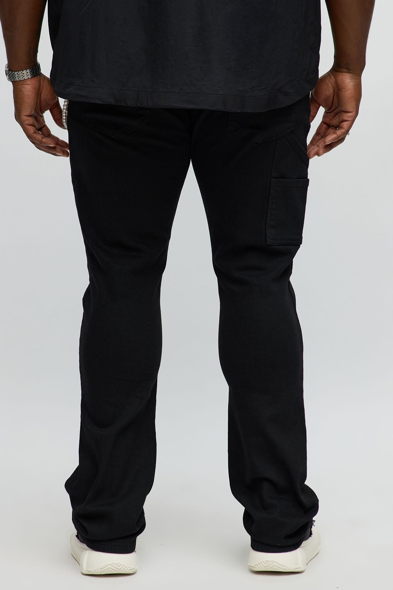 Stacked Skinny Flare Be Flossing Pearl Chain Jean - Black