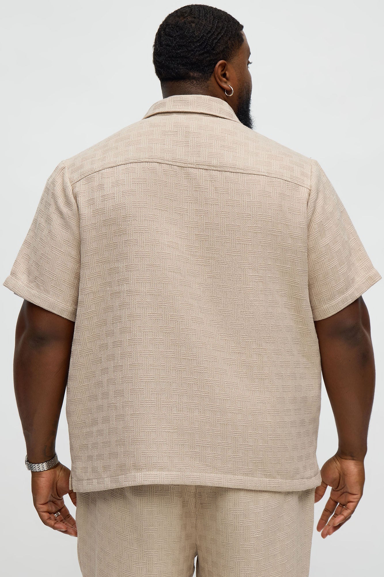 Crosshatch Textured Short Sleeve Button Up Shirt - Taupe