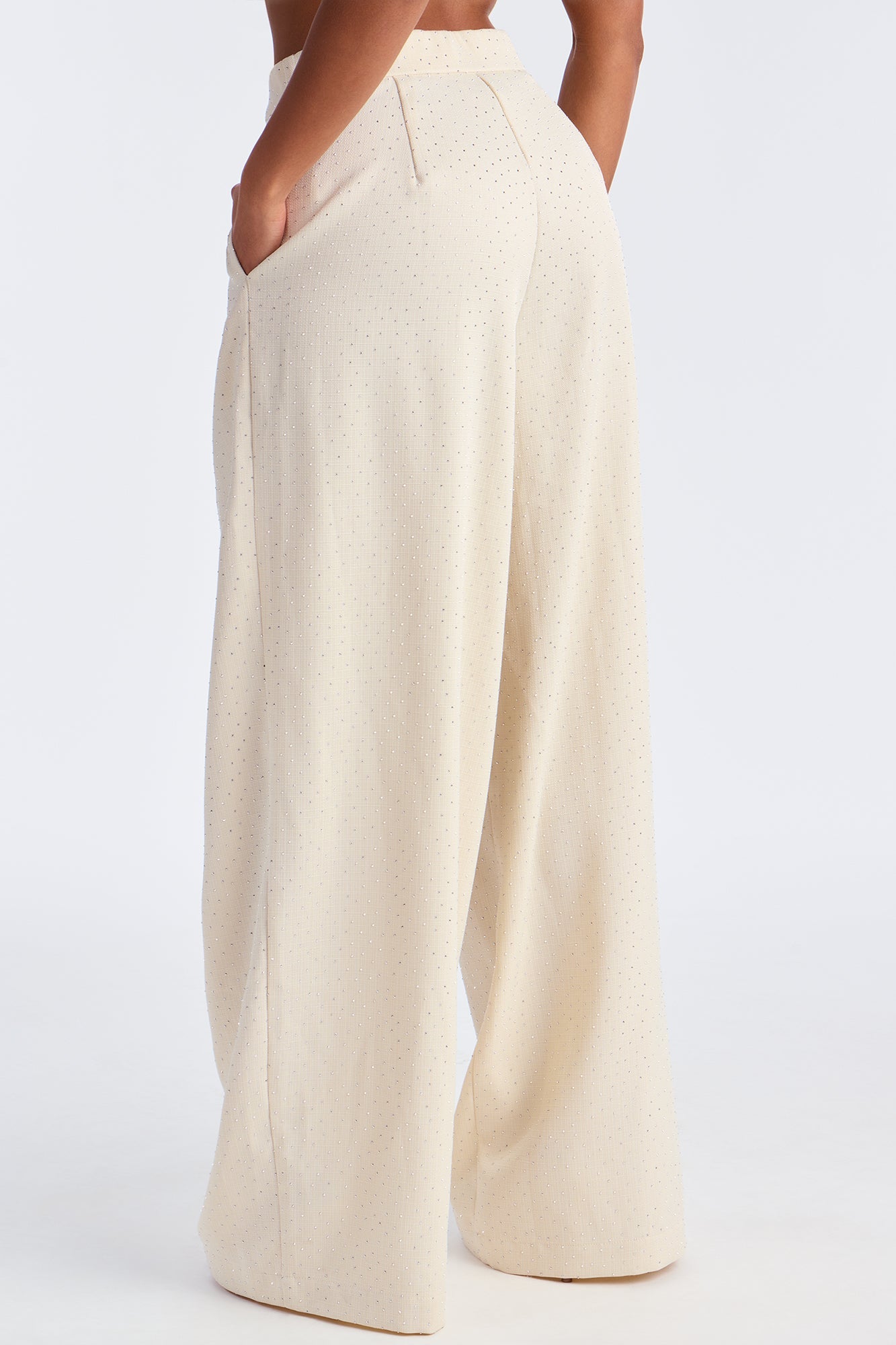 Eyes On Me Rhinestone Wide Leg Pant 32″ - Ivory