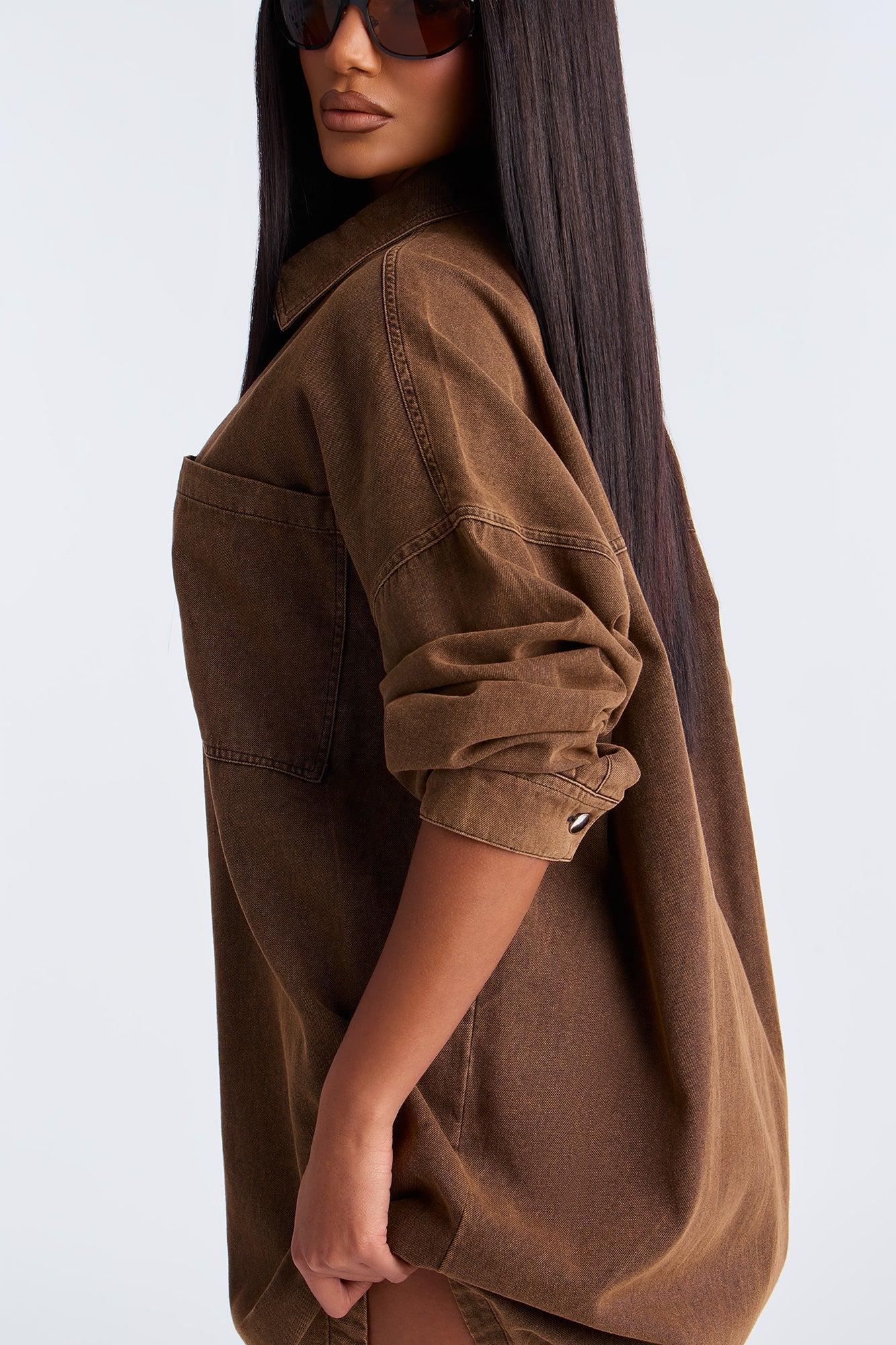 Betsy Denim Shirt Mini Dress - Taupe