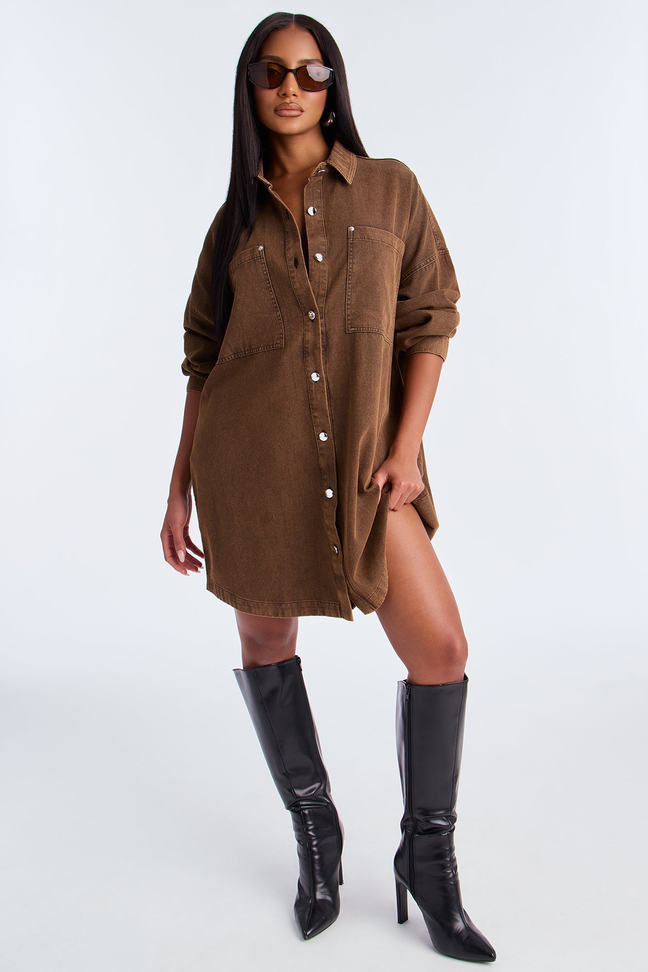 Betsy Denim Shirt Mini Dress - Taupe
