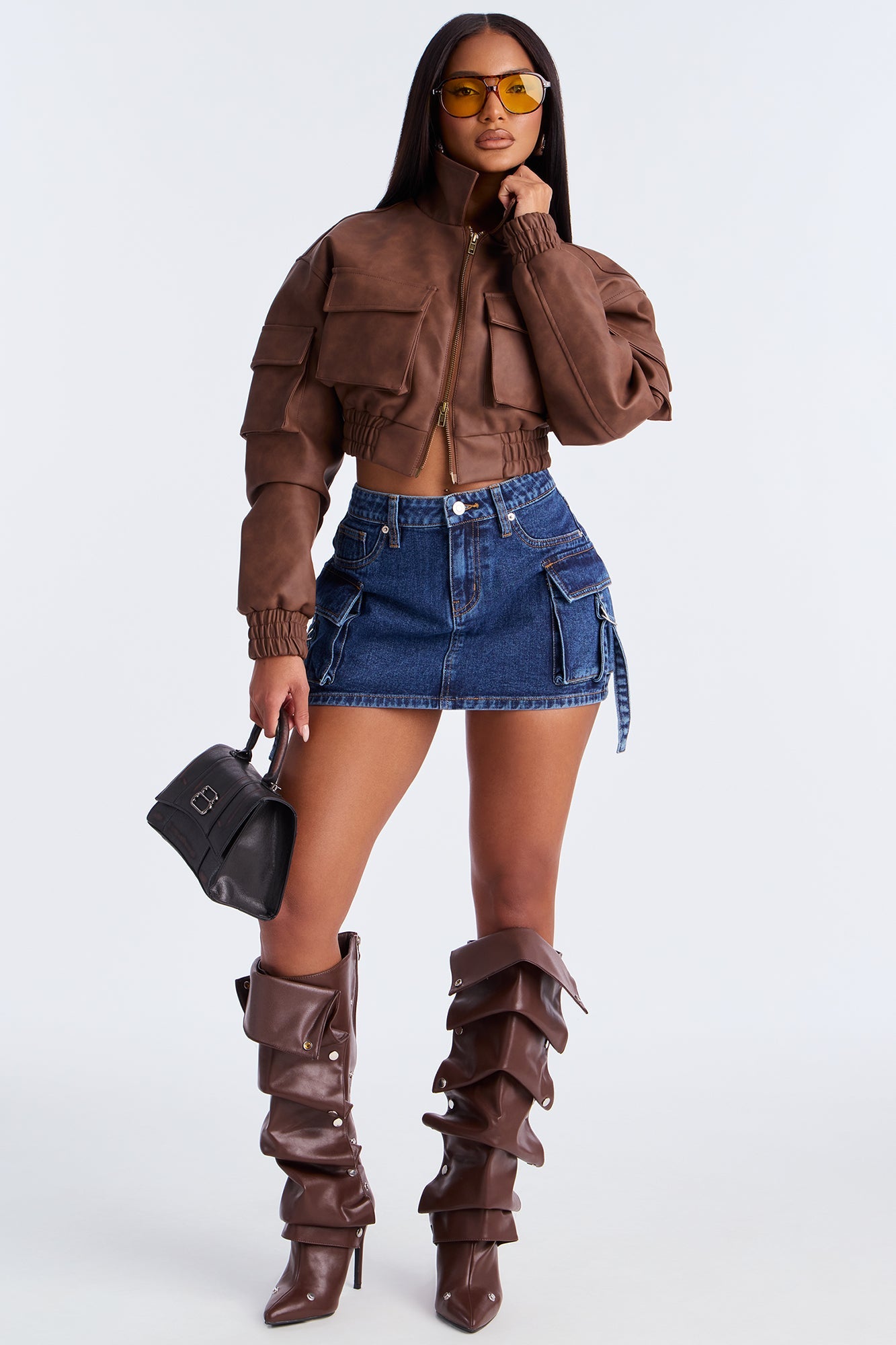 Set New Limits Denim Cargo Mini Skirt - Dark Wash