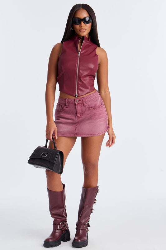 The Ultimate Denim Micro Mini Skirt - Burgundy