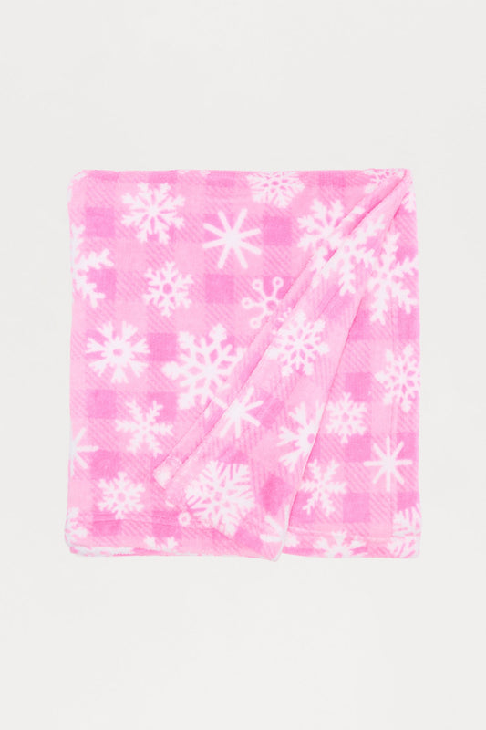 Jolly Snowflakes Plush Blanket - Pink