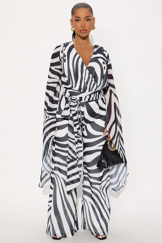 Mya Zebra Printed Wide Leg Jumpsuit - Black/White