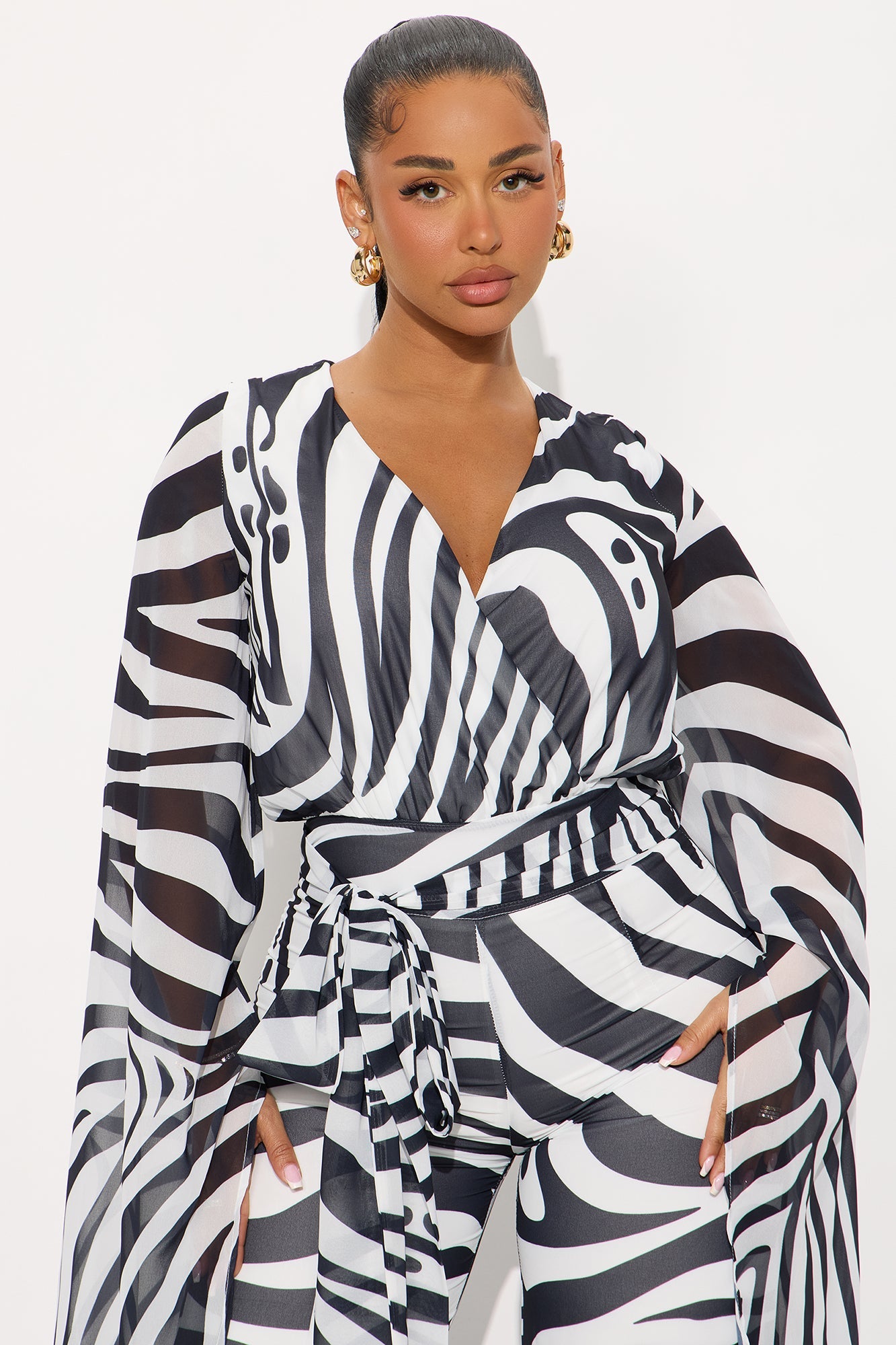 Mya Zebra Printed Wide Leg Jumpsuit - Black/White