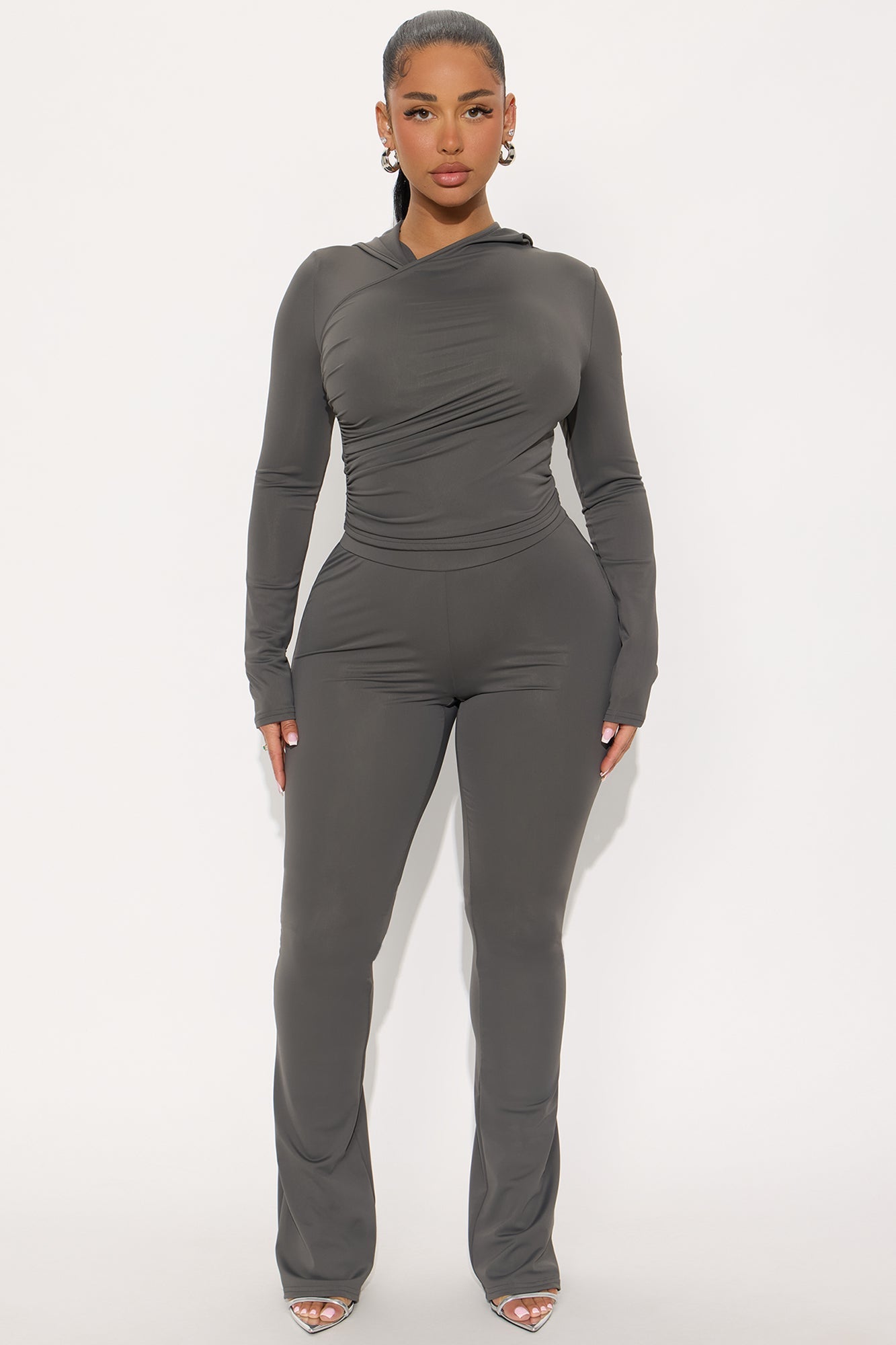 Arlo Hooded Flare Pant Set - Charcoal