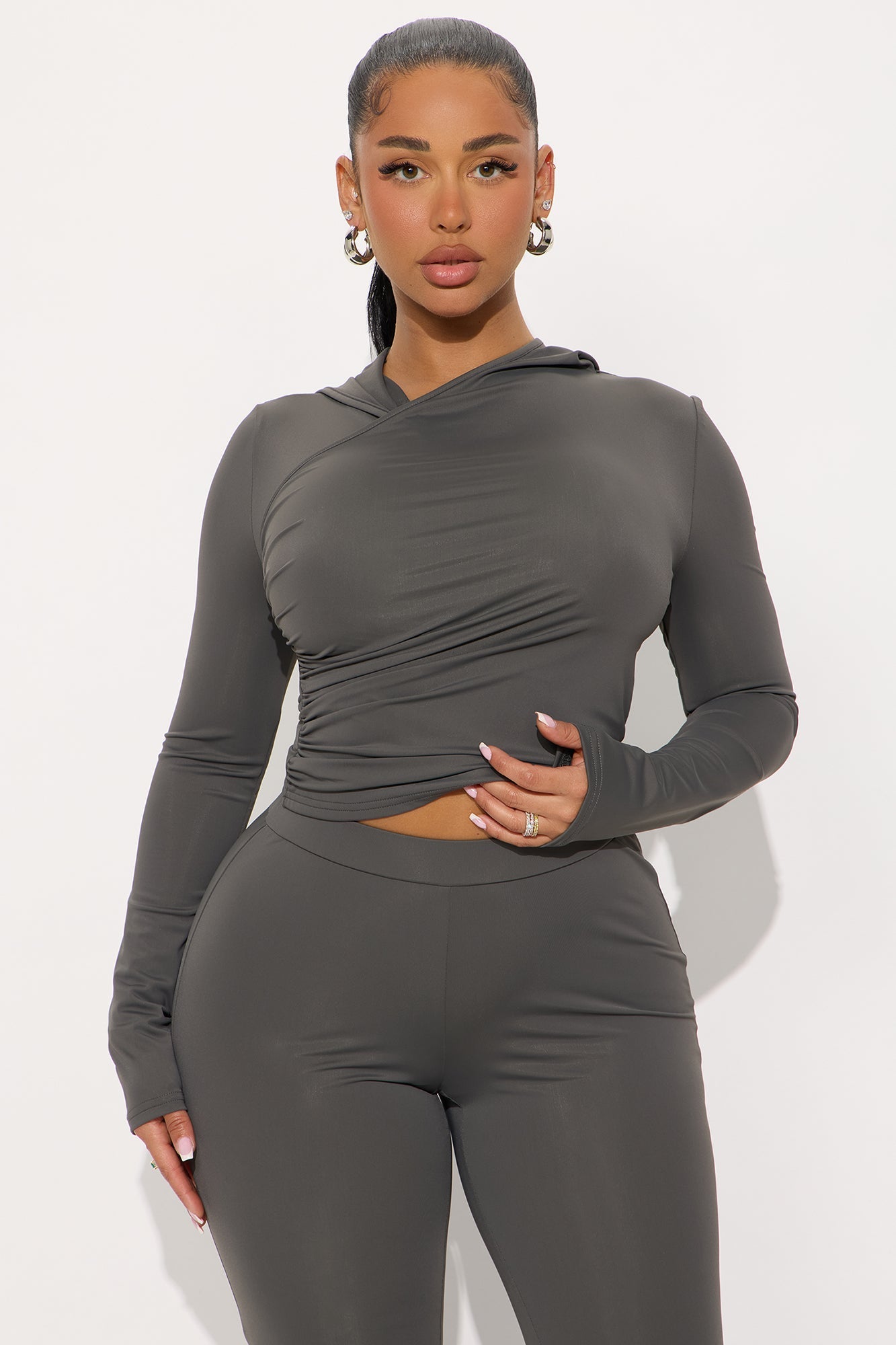 Arlo Hooded Flare Pant Set - Charcoal