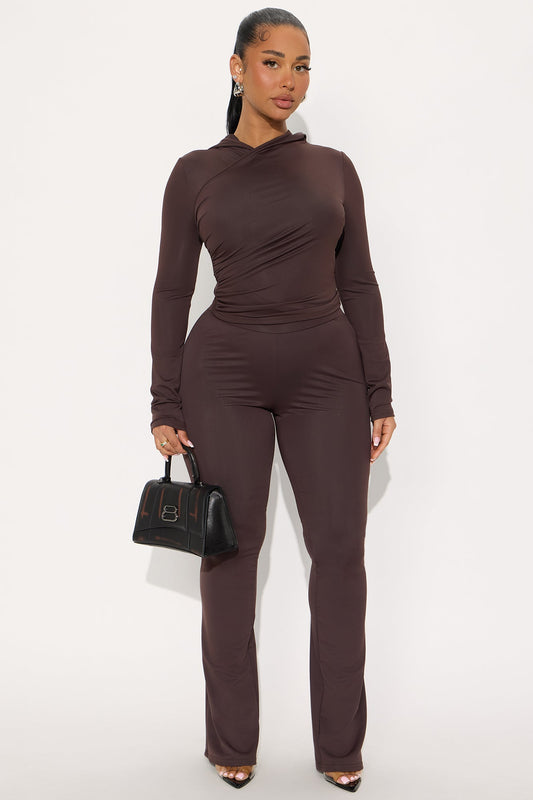 Arlo Hooded Flare Pant Set - Chocolate