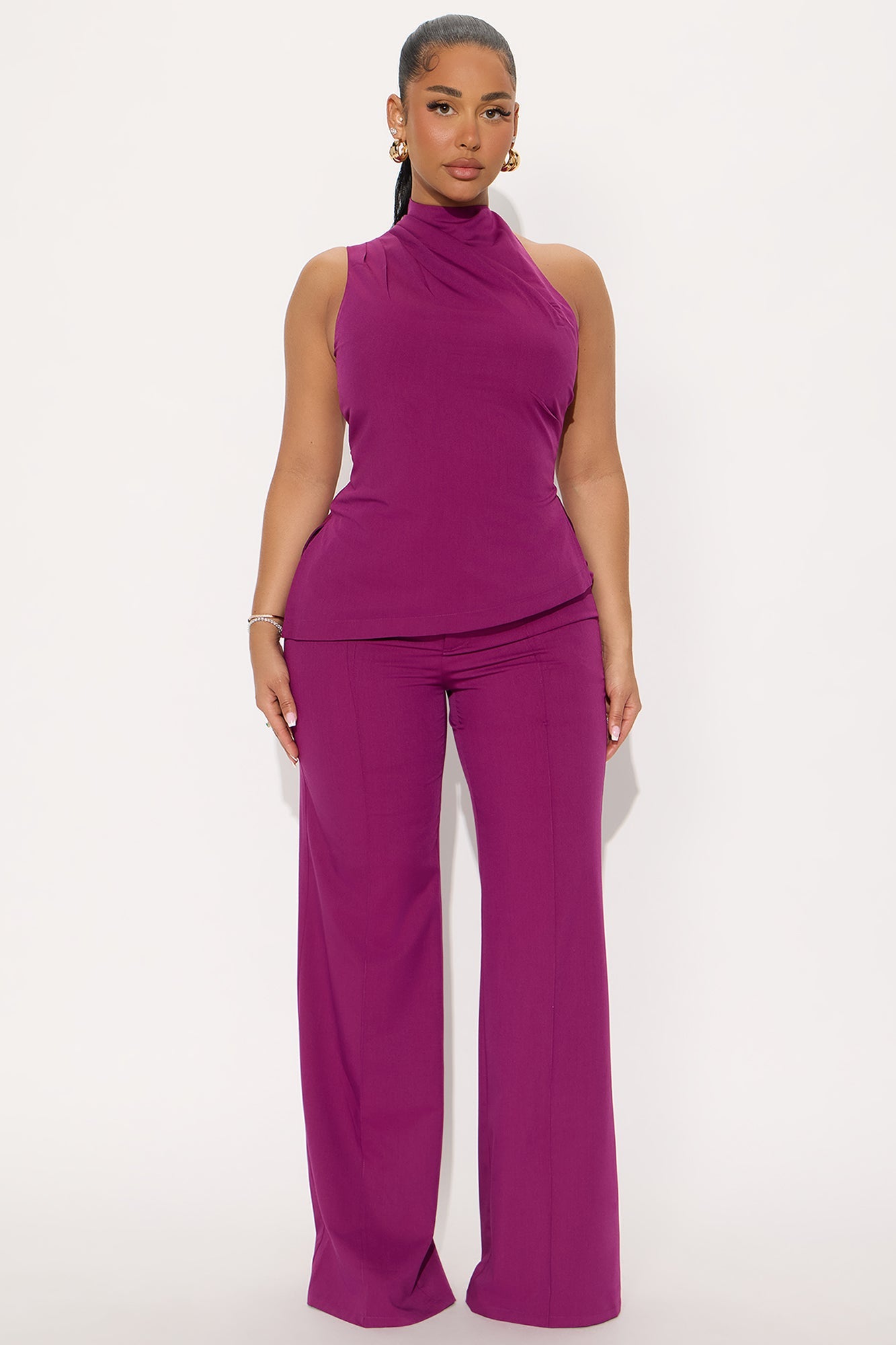 Kara High Neck Pant Set - Plum