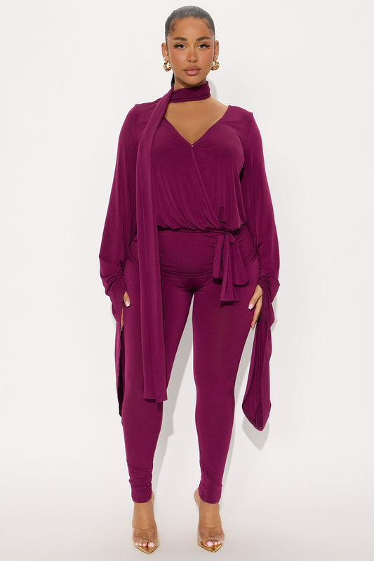 Extreme Drama Scarf 3 Piece Pant Set - Wine