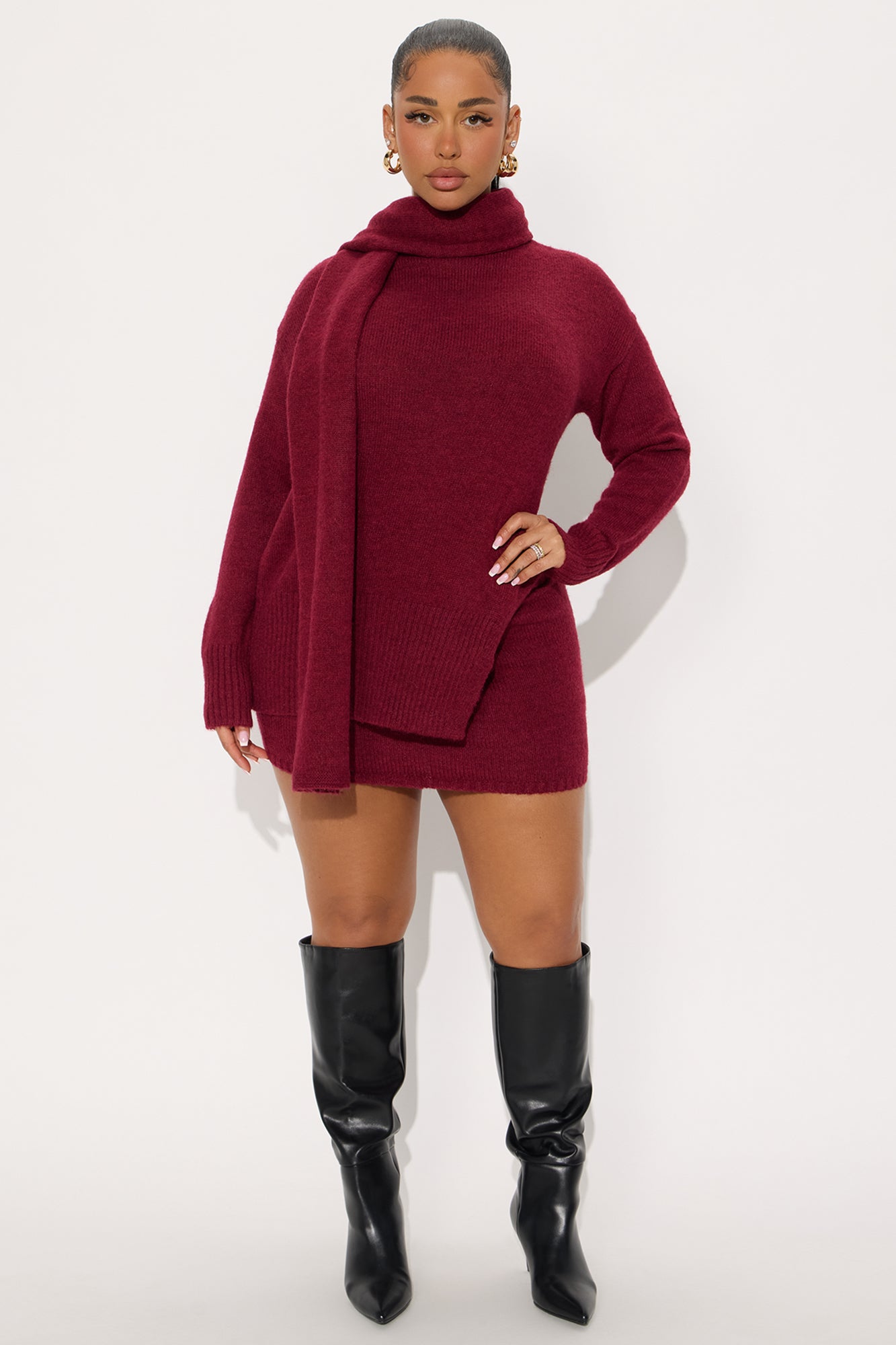 Savannah Sweater 3 Piece Skirt Set - Wine