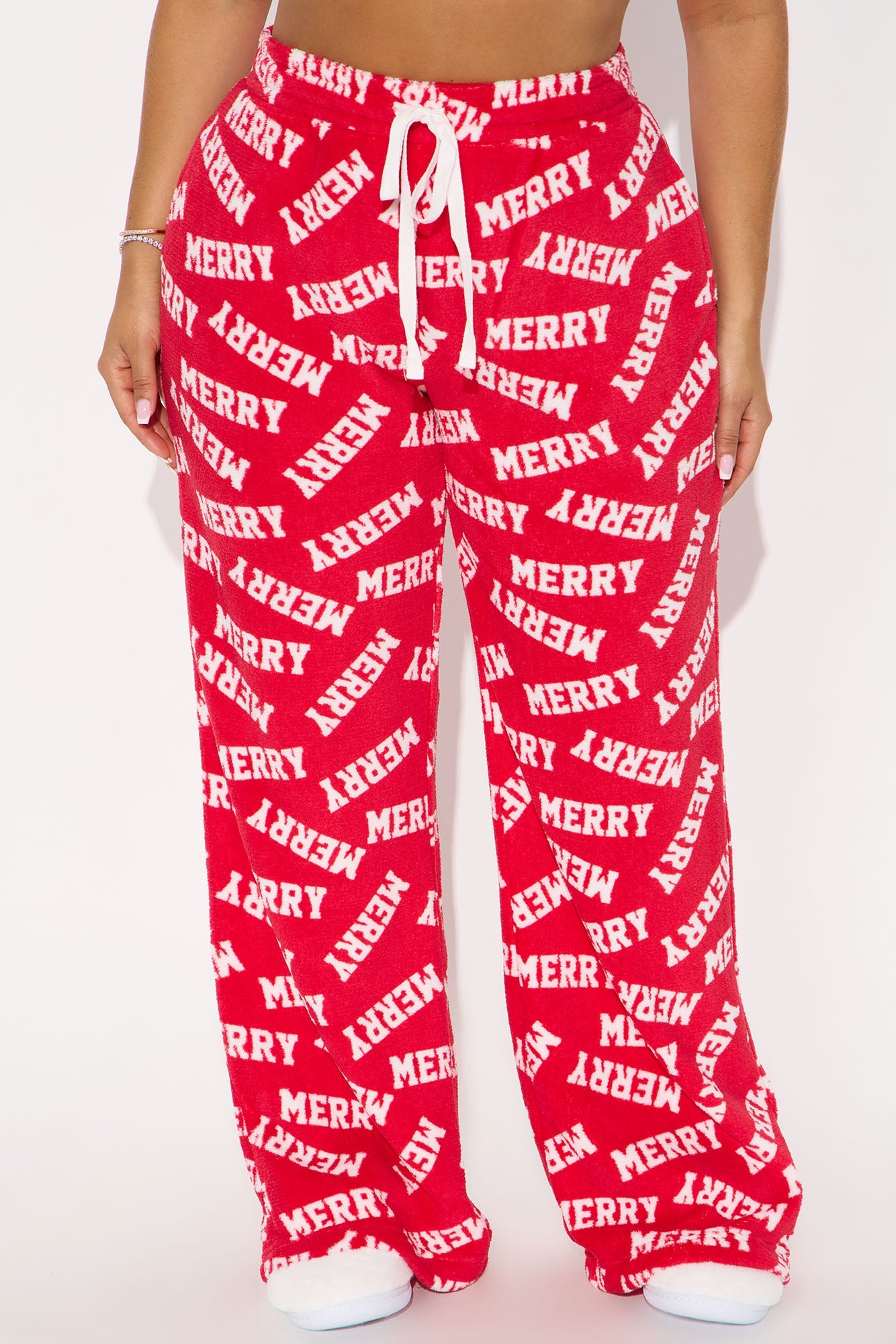 Merry Everything Matching Family Plush PJ Pants - Red/White