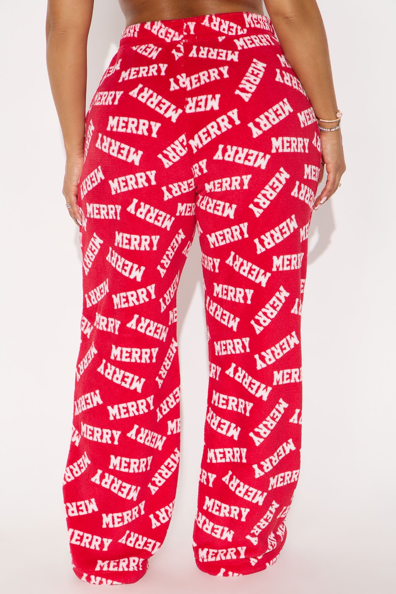 Merry Everything Matching Family Plush PJ Pants - Red/White