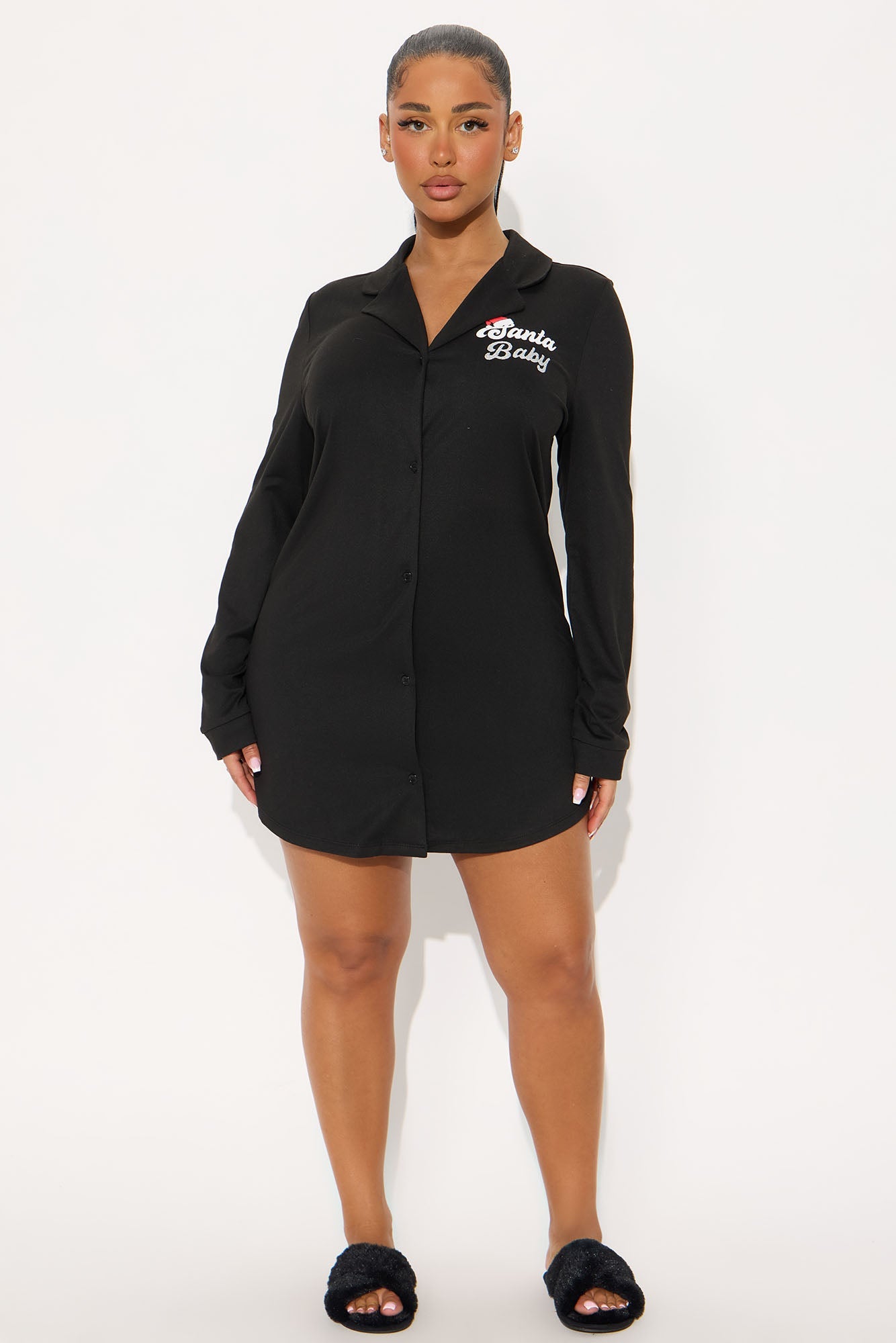 Santa Baby Long Sleeve PJ Sleep Shirt - Black/White