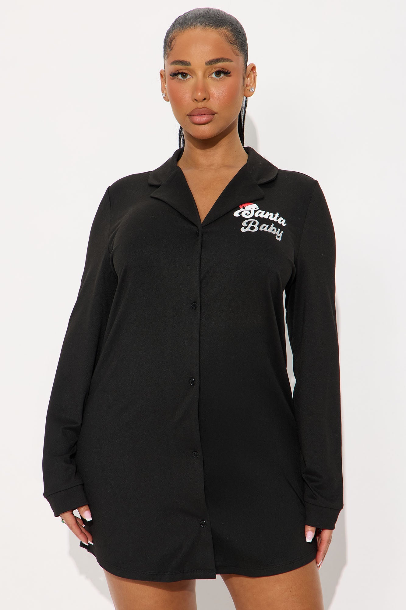 Santa Baby Long Sleeve PJ Sleep Shirt - Black/White