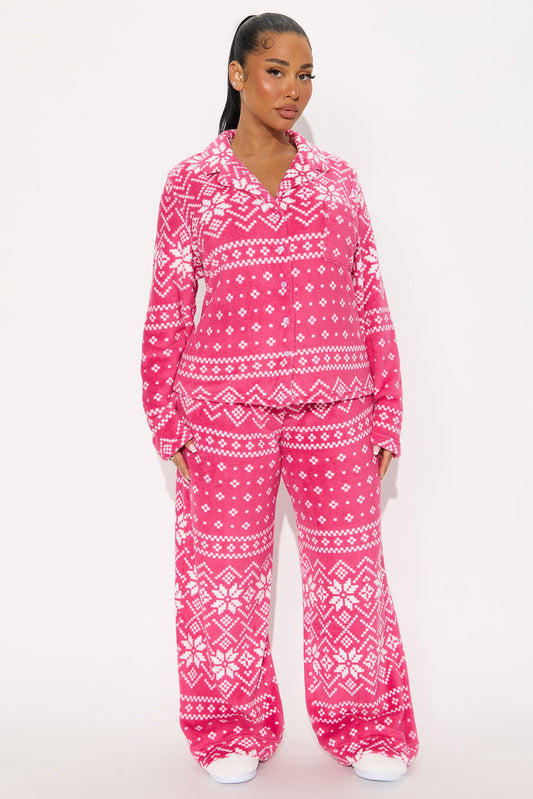 Winter Cutie Plush Long Sleeve PJ Pant Set - Pink