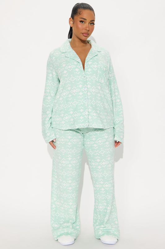 Jolly Holidays Plush Long Sleeve PJ Pant Set - Sage
