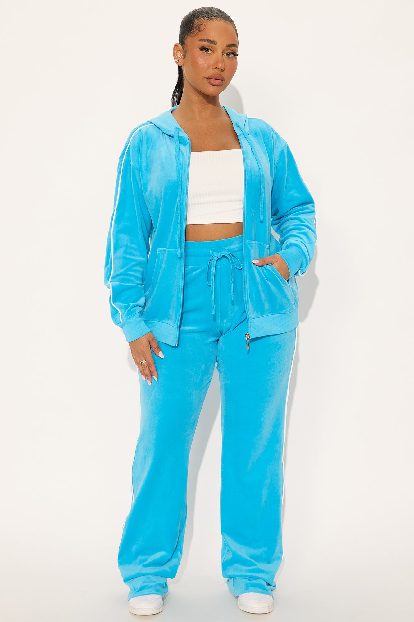 Chill Vibes Velour Pant Set - Aqua