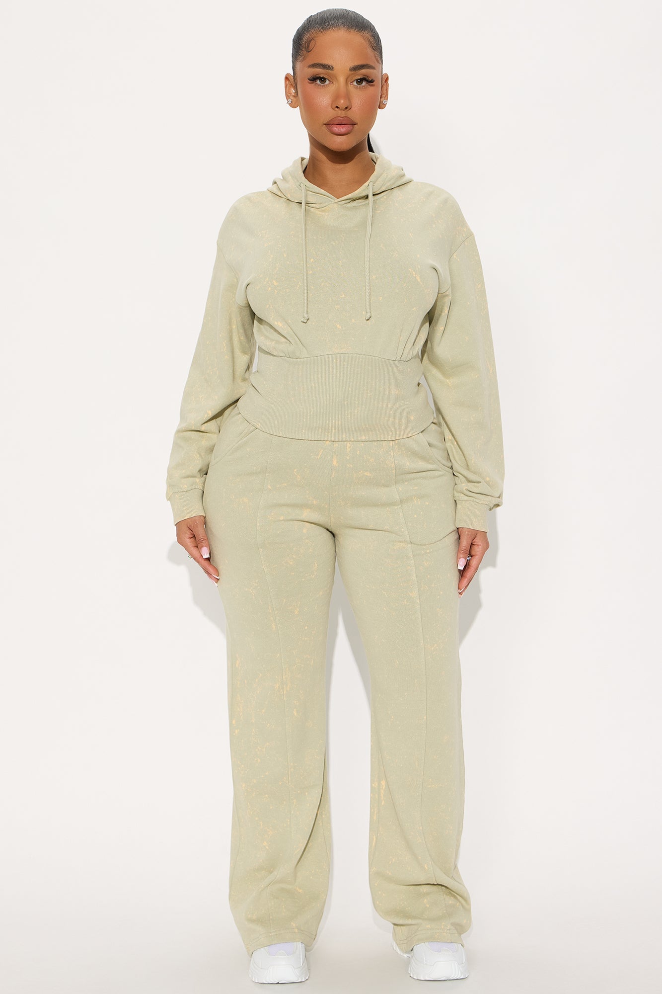 My Type Rib Waist Fleece Pant Set - Sage