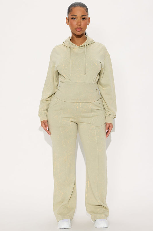 My Type Rib Waist Fleece Pant Set - Sage