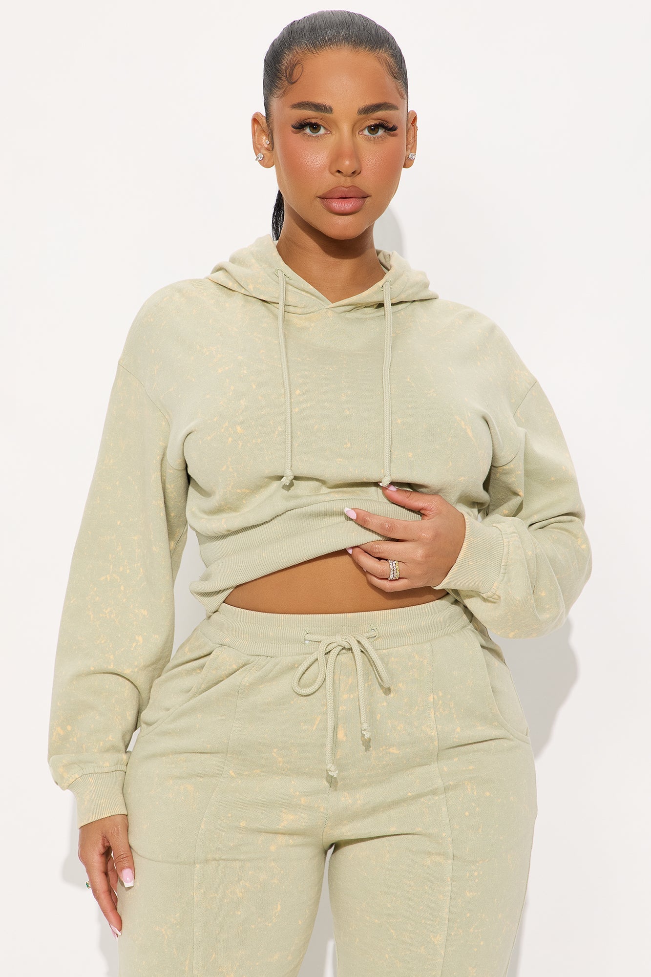 My Type Rib Waist Fleece Pant Set - Sage