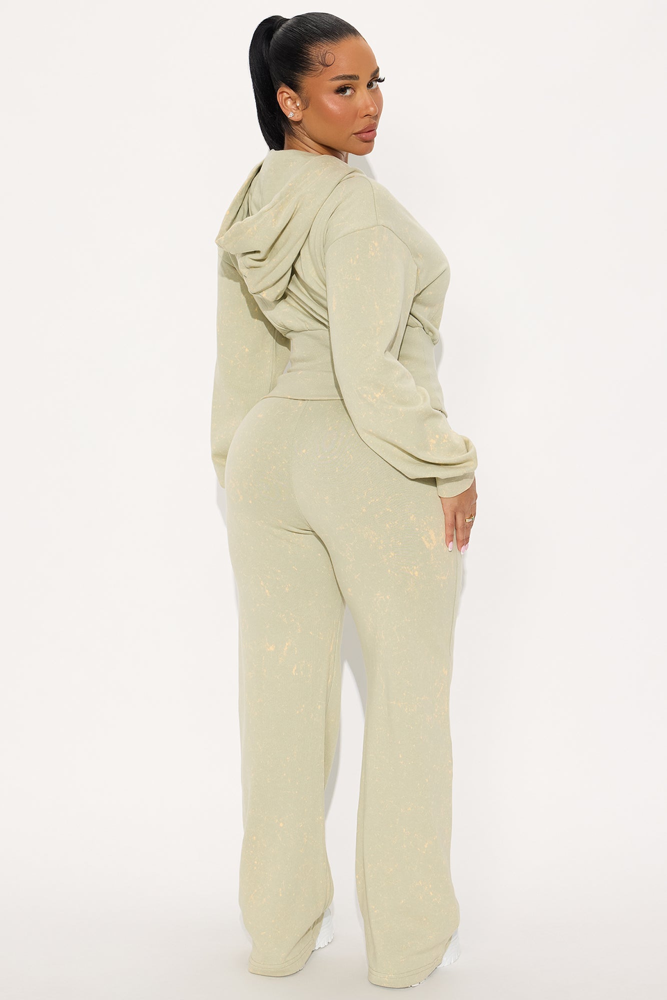 My Type Rib Waist Fleece Pant Set - Sage