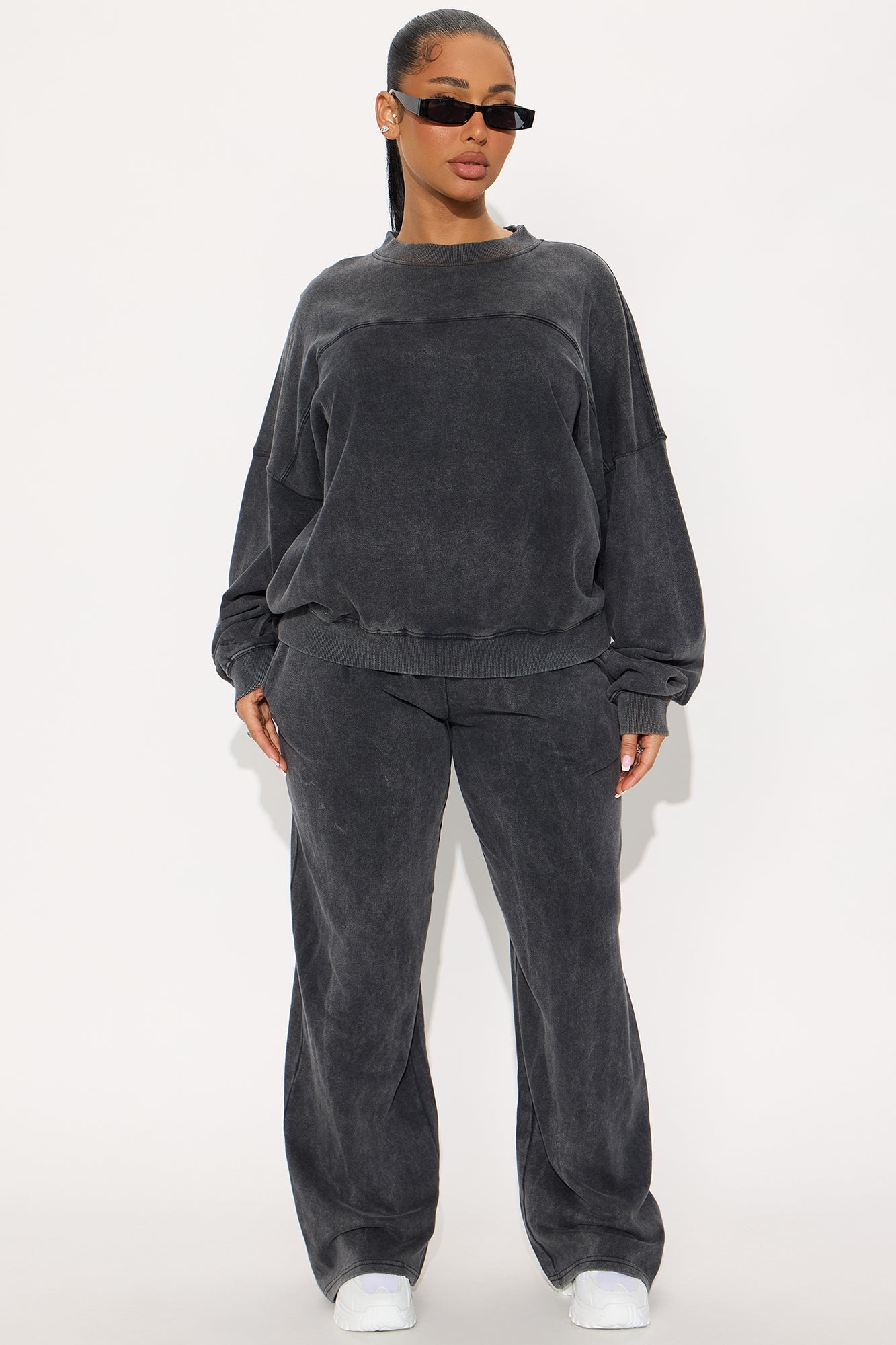 Rest And Repeat Washed Fleece Pant Set - Charcoal