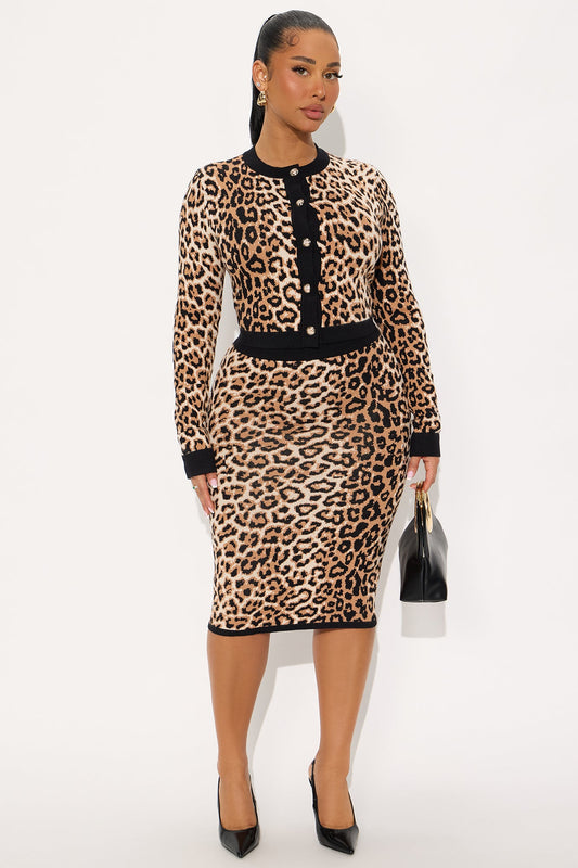Handle With Care Leopard Sweater Skirt Set - Leopard
