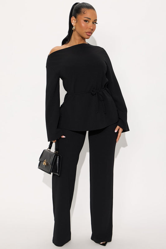 Gemma Off Shoulder Pant Set - Black