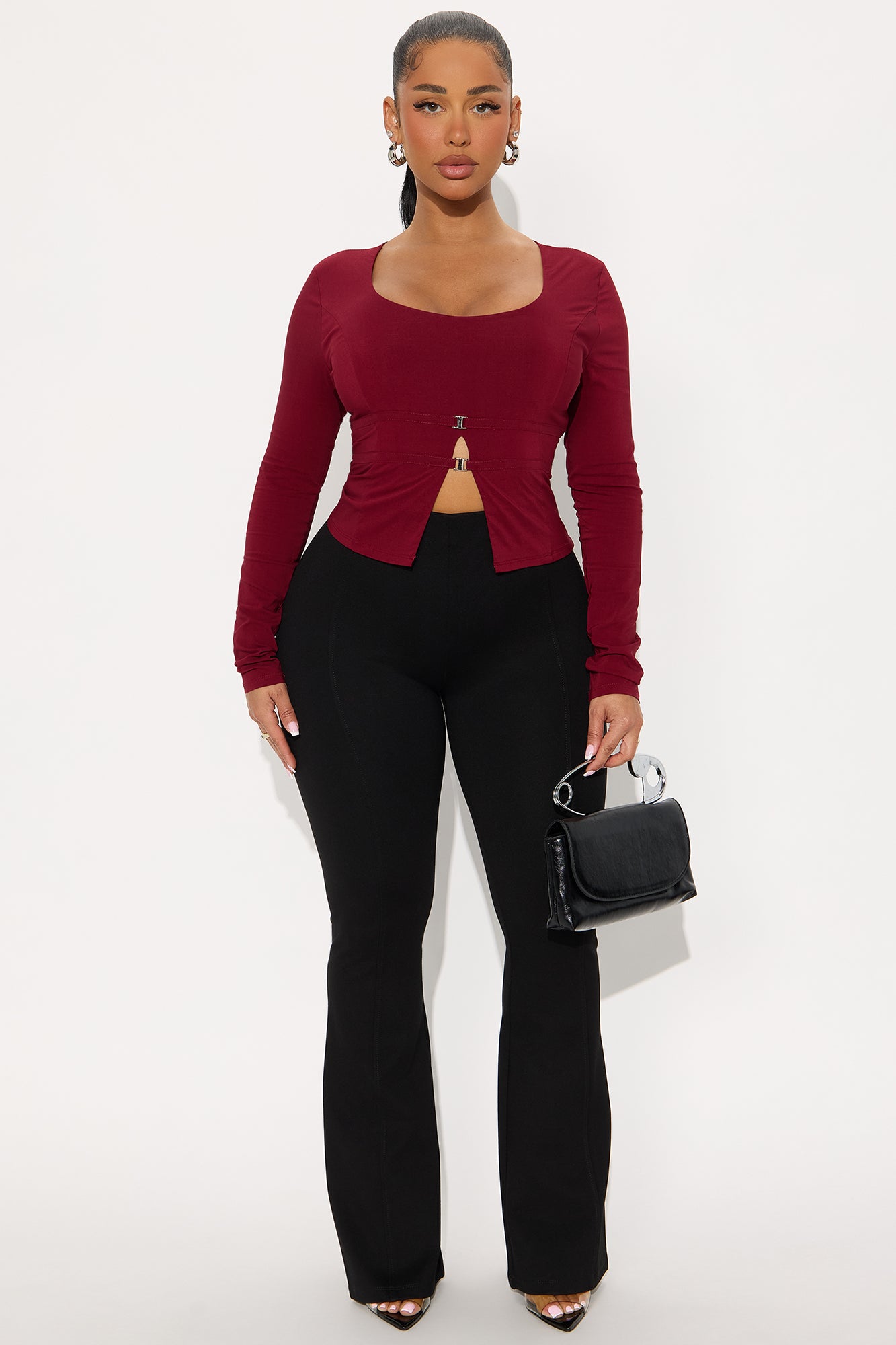 Golden Era Belted Blouse - Burgundy
