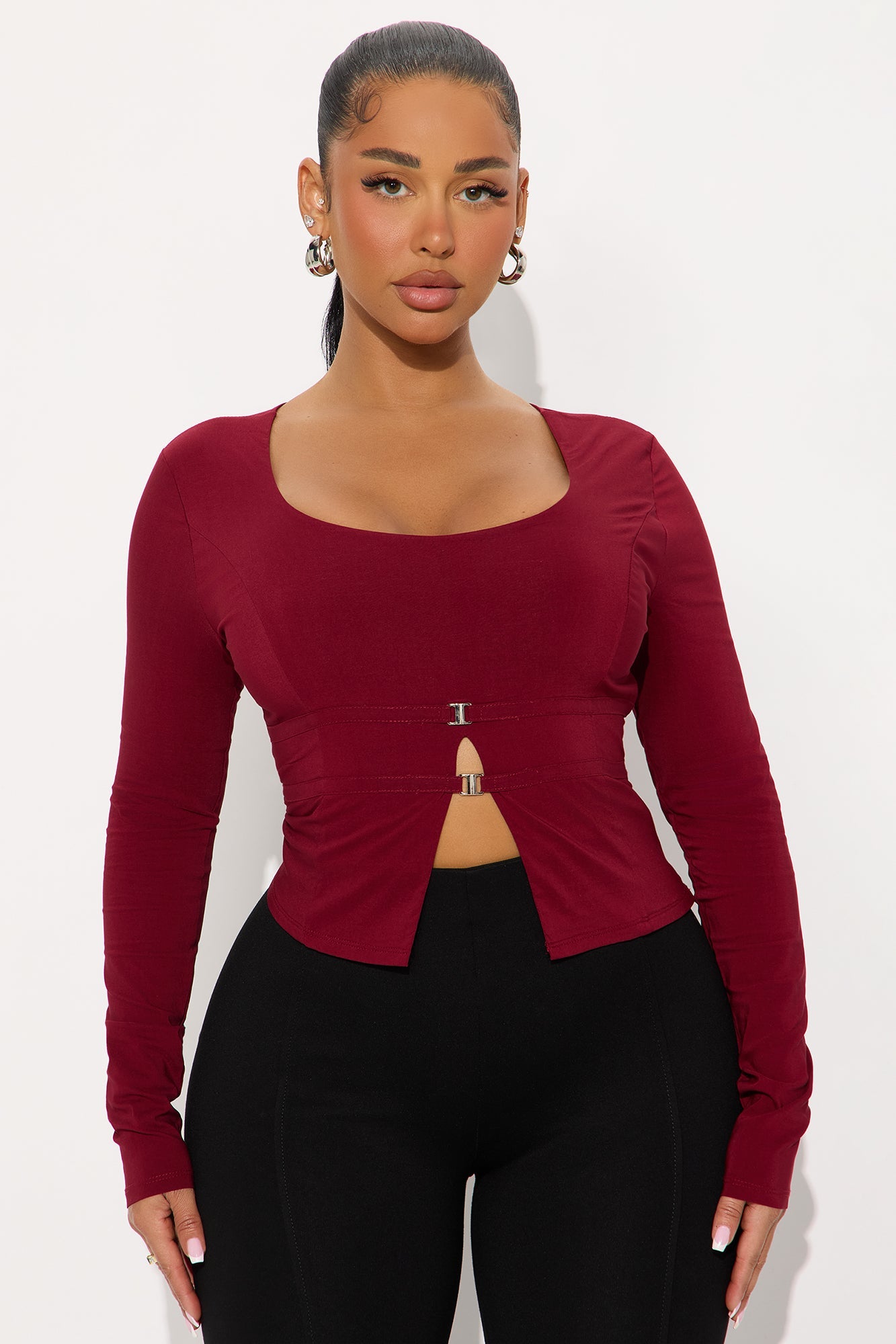 Golden Era Belted Blouse - Burgundy